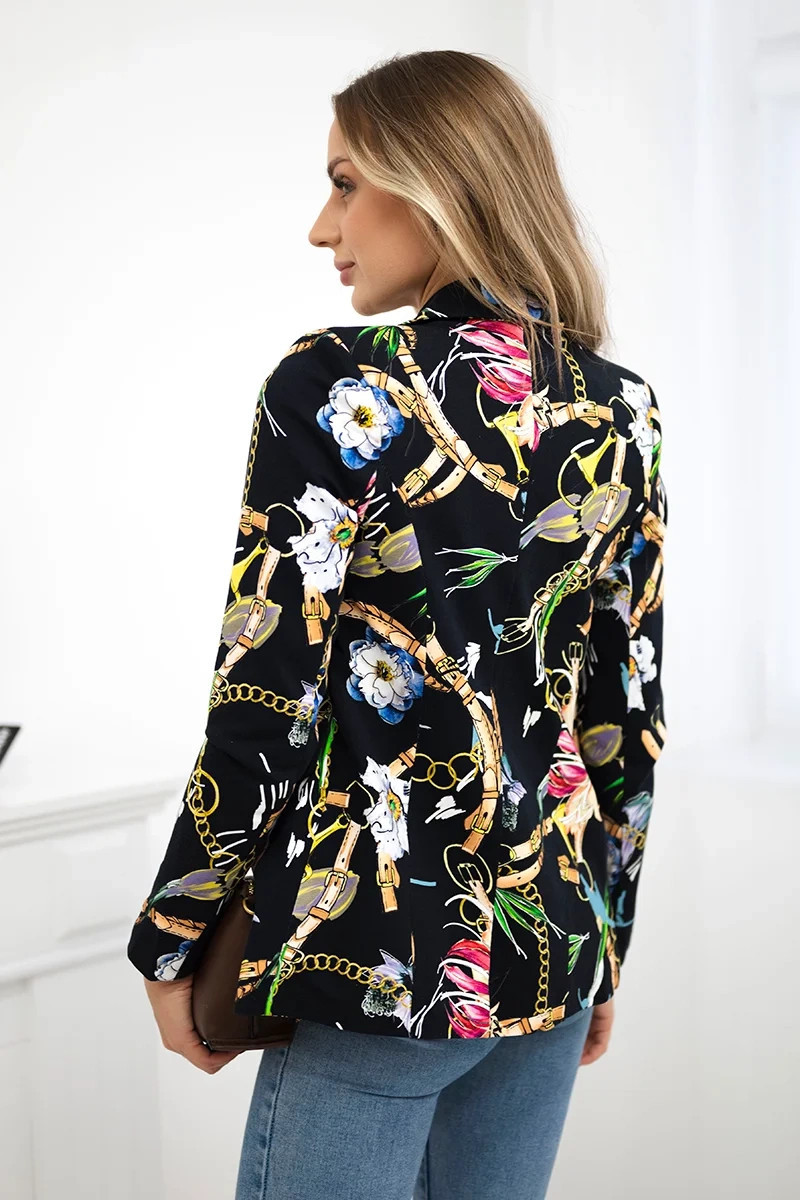 Turecki Printed cotton jacket with a button black+camel