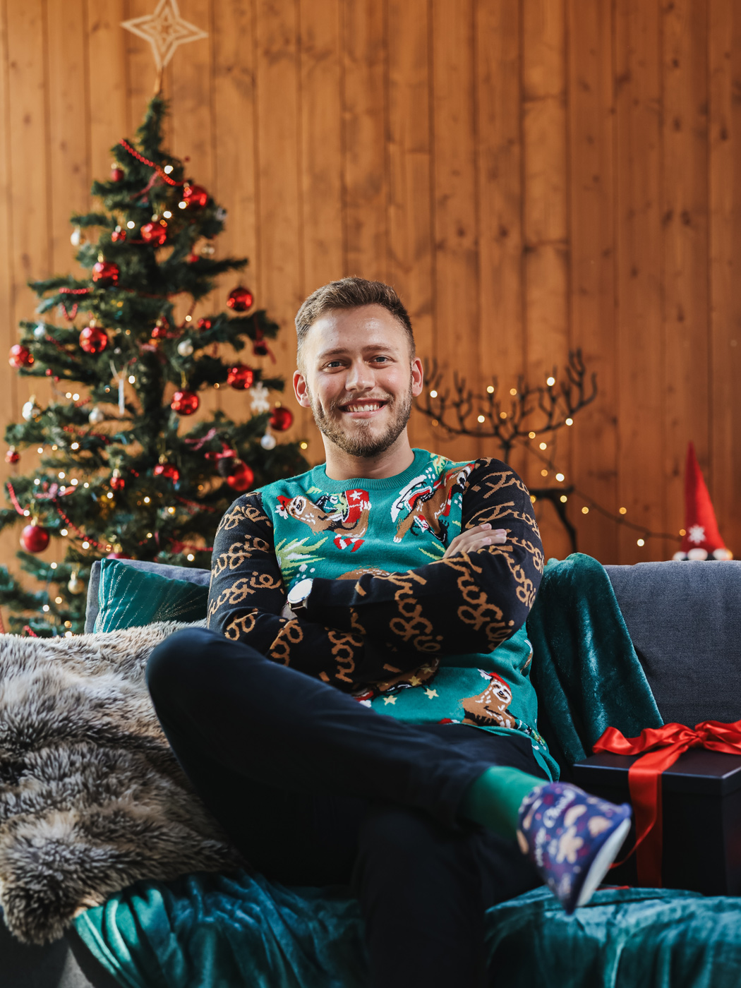 Мъжки коледен пуловер Frogies Printed