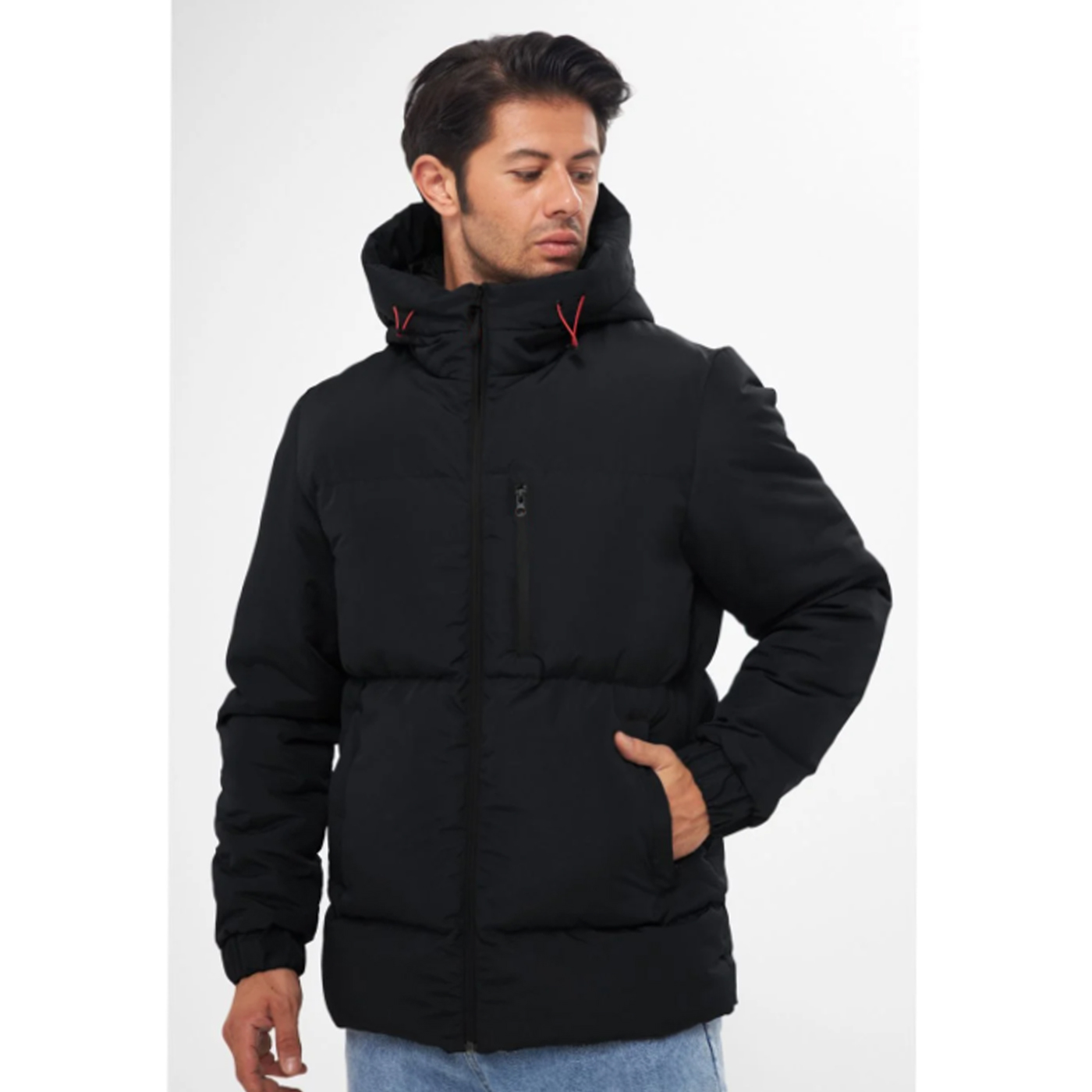 Levně D1fference Men's Black Thick Lined Hooded Water and Windproof Puffer Winter Coat