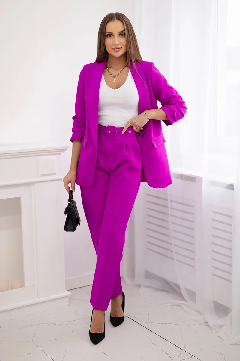 Levně Elegantní set bundy a kalhot fialové barvy