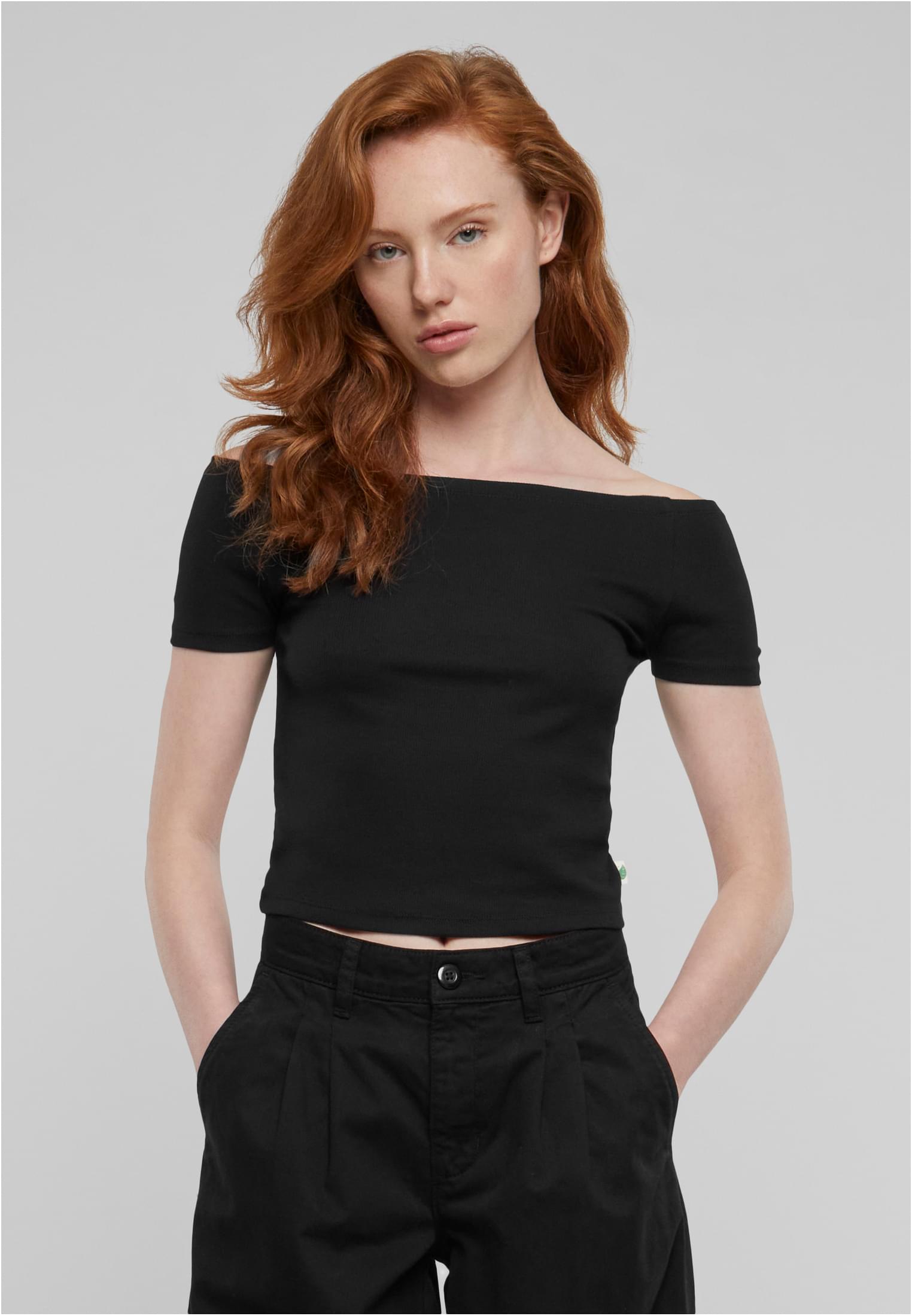 Women's Organic Off Shoulder Rib T-Shirt - Black