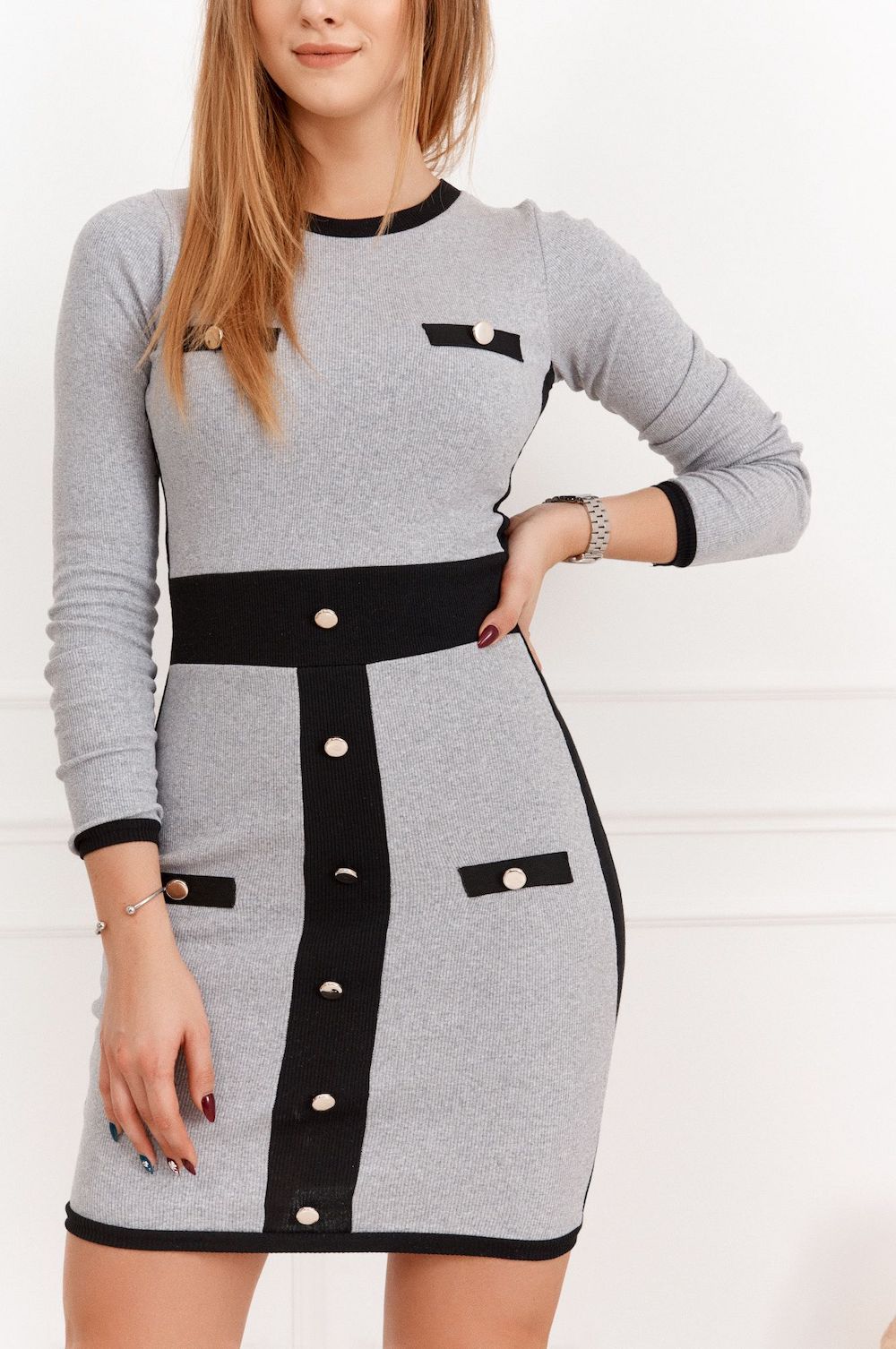 Gray dress with buttons