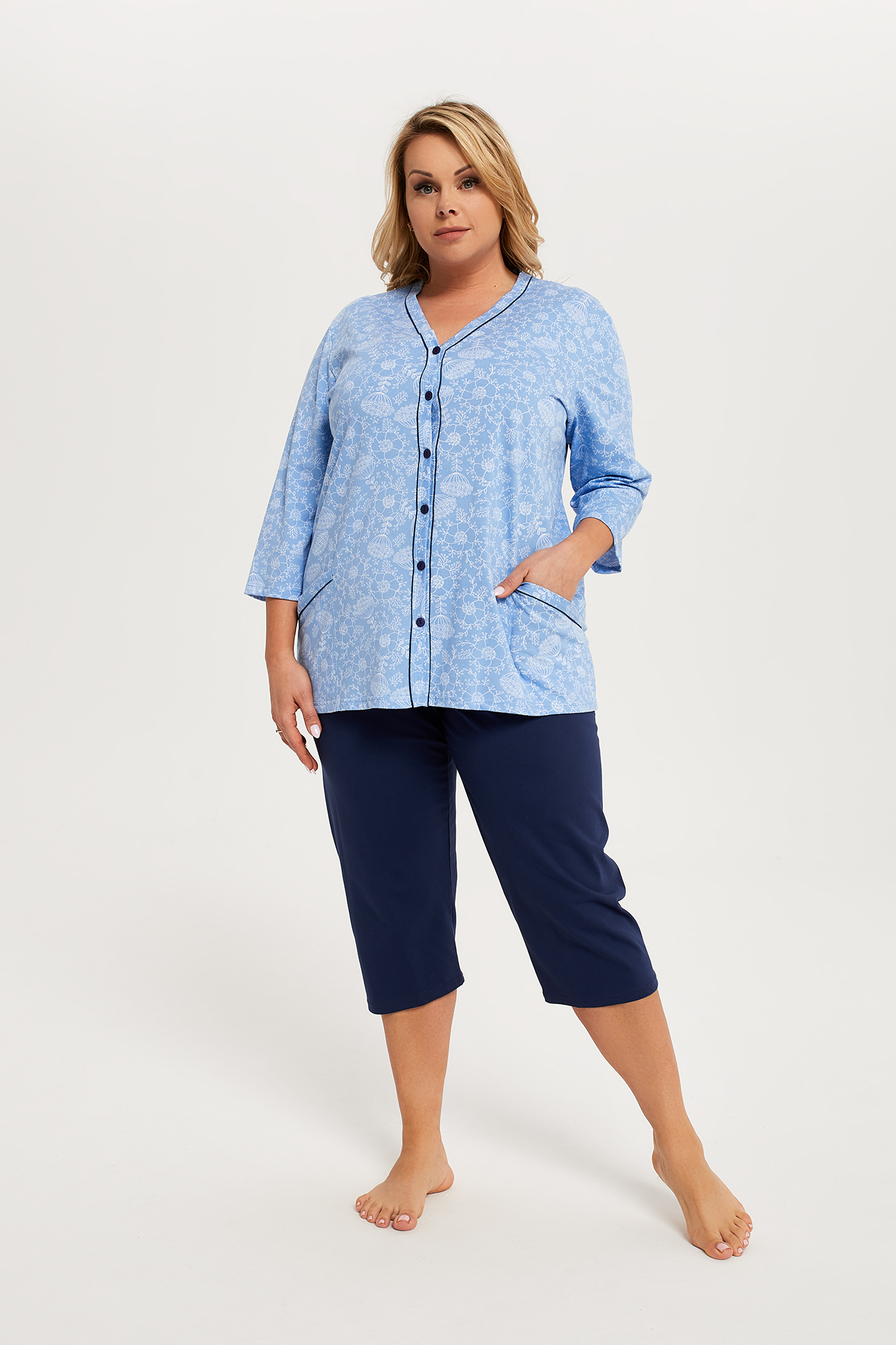 Women's Pyjamas Jomala 3/4 Sleeve, 3/4 Legs - Print/navy Blue