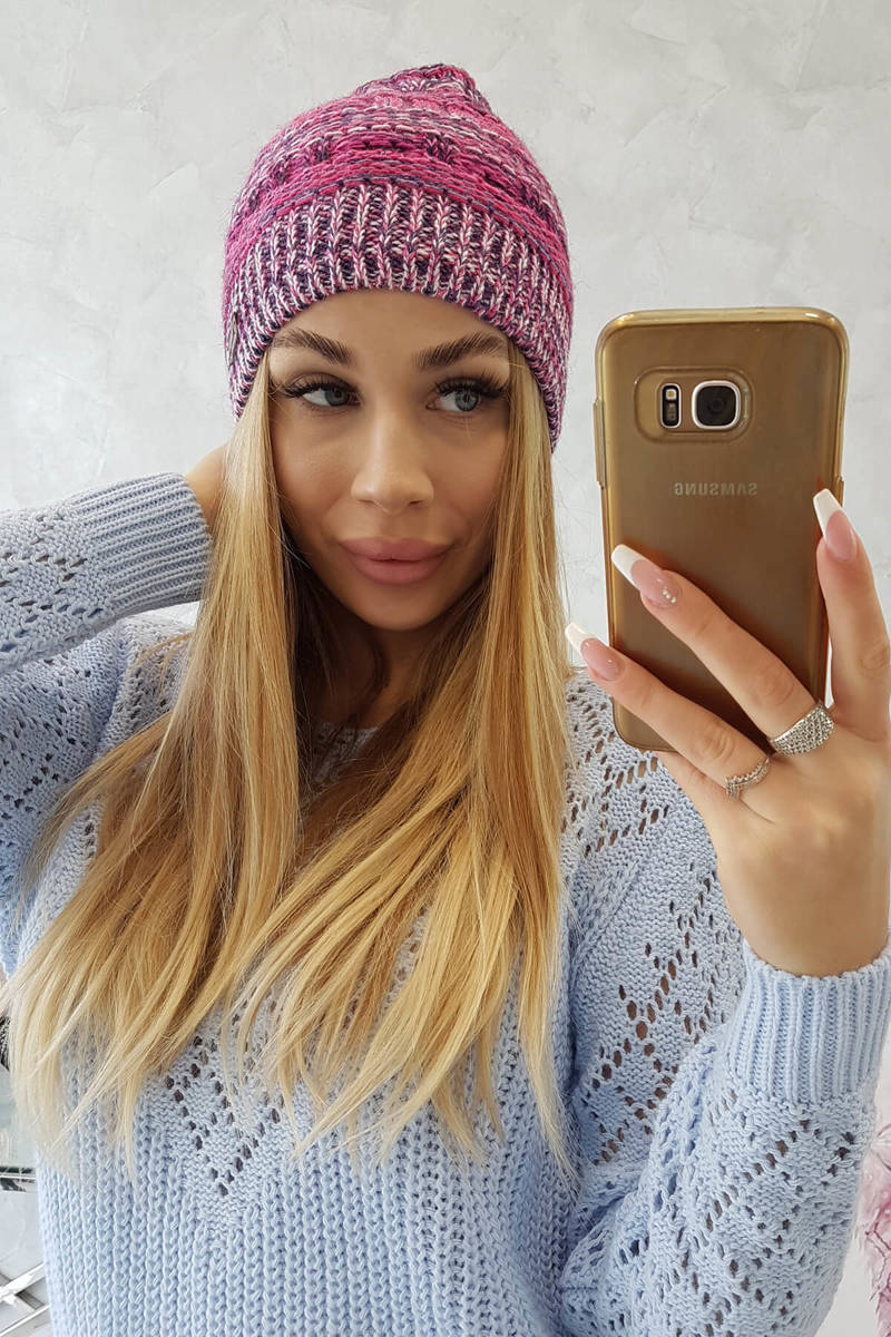 Beanie with fleece Patrycja K254 fuchsia + pink