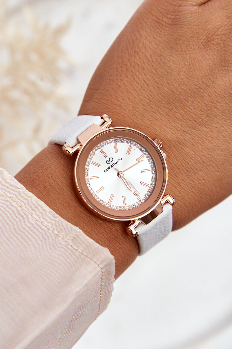 Levně Klasické dámské kožené hodinky Giorgio&Dario bílé