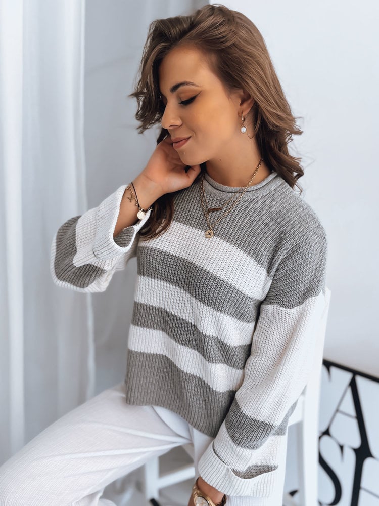 Women's Sweater AMELIA In Gray-white Stripes Dstreet Z