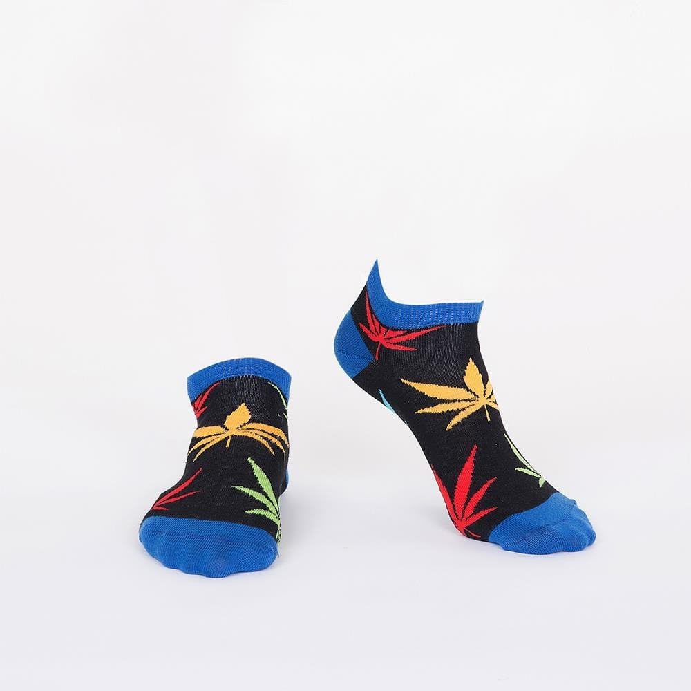 Black Short Women's Socks With Colored Leaves