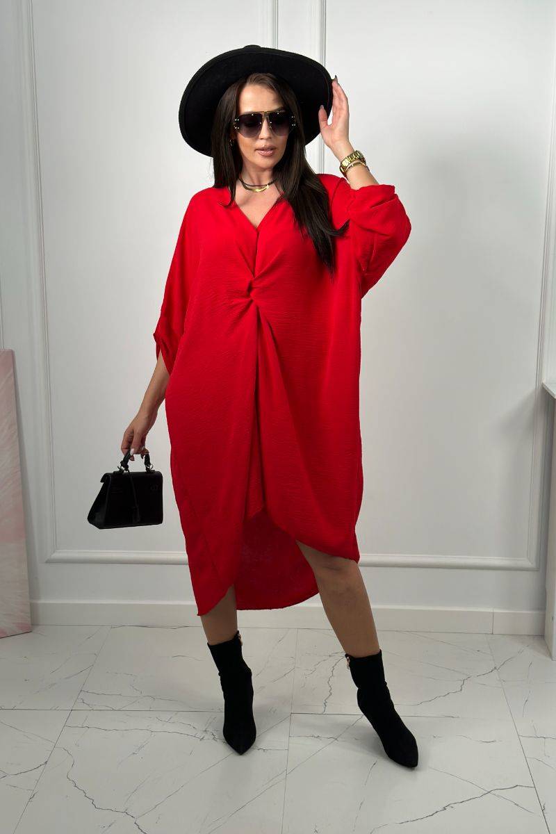 Oversize V-neck dress red