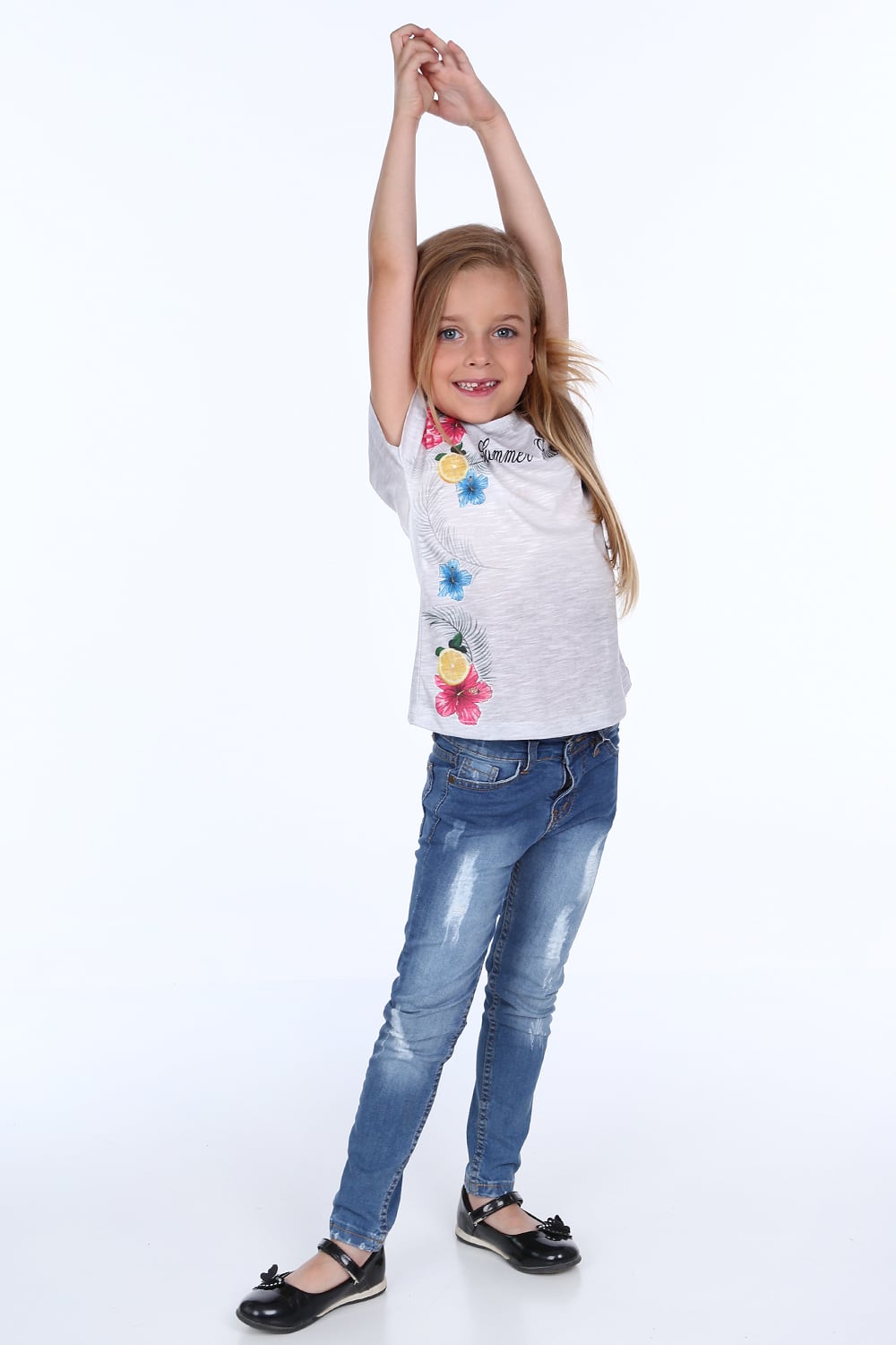 Blouse with a printed pattern in light grey