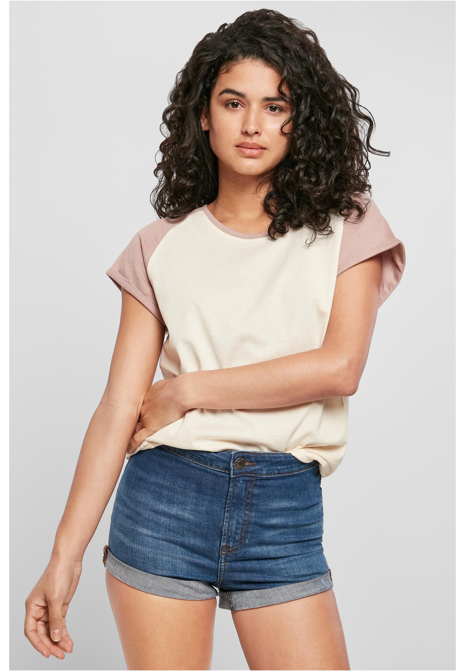 Womens T-Shirt Contrast Raglan Cream/Pink