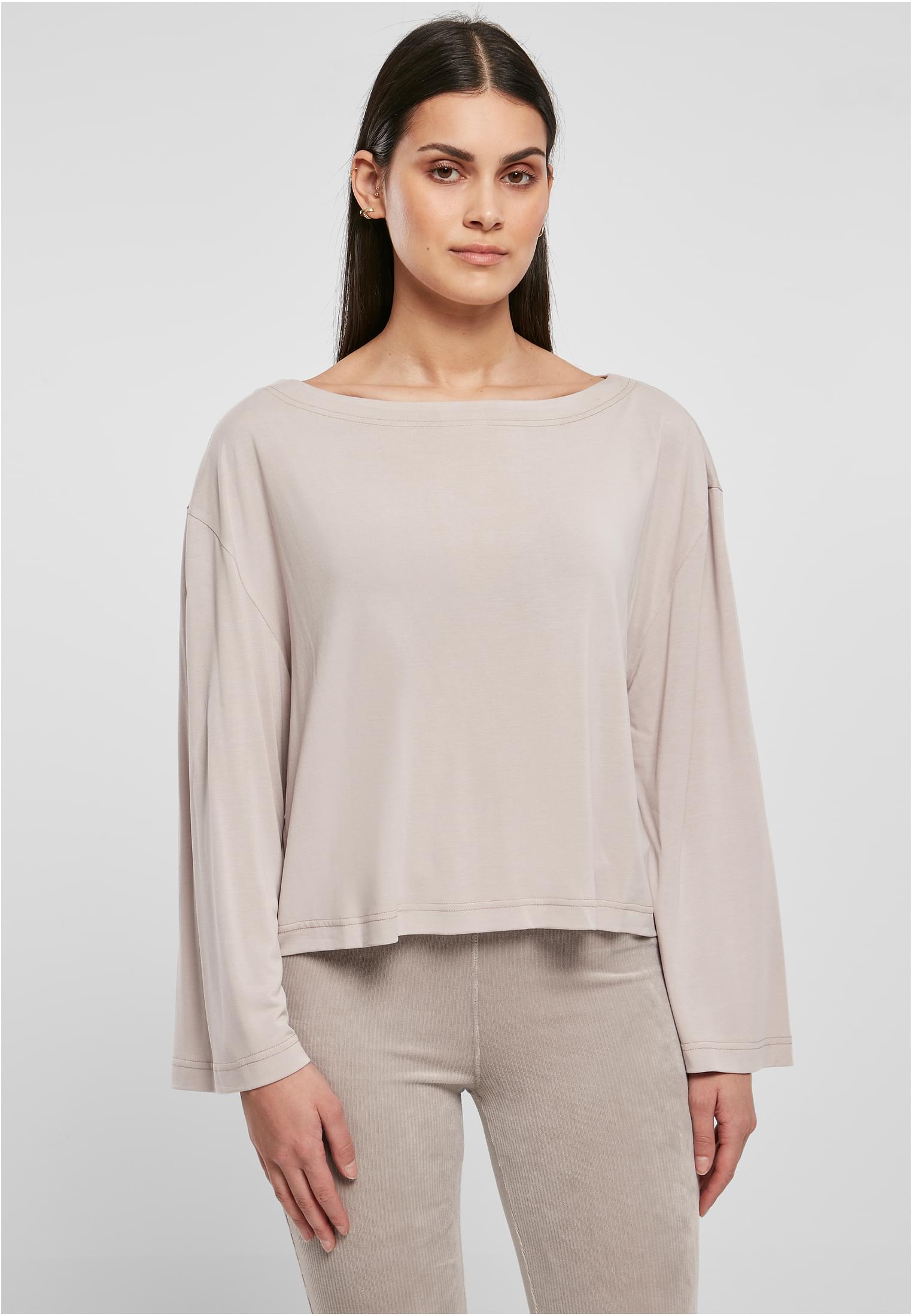 Women's Short Modal Bateau Neckline With Long Sleeves In Warm Gray