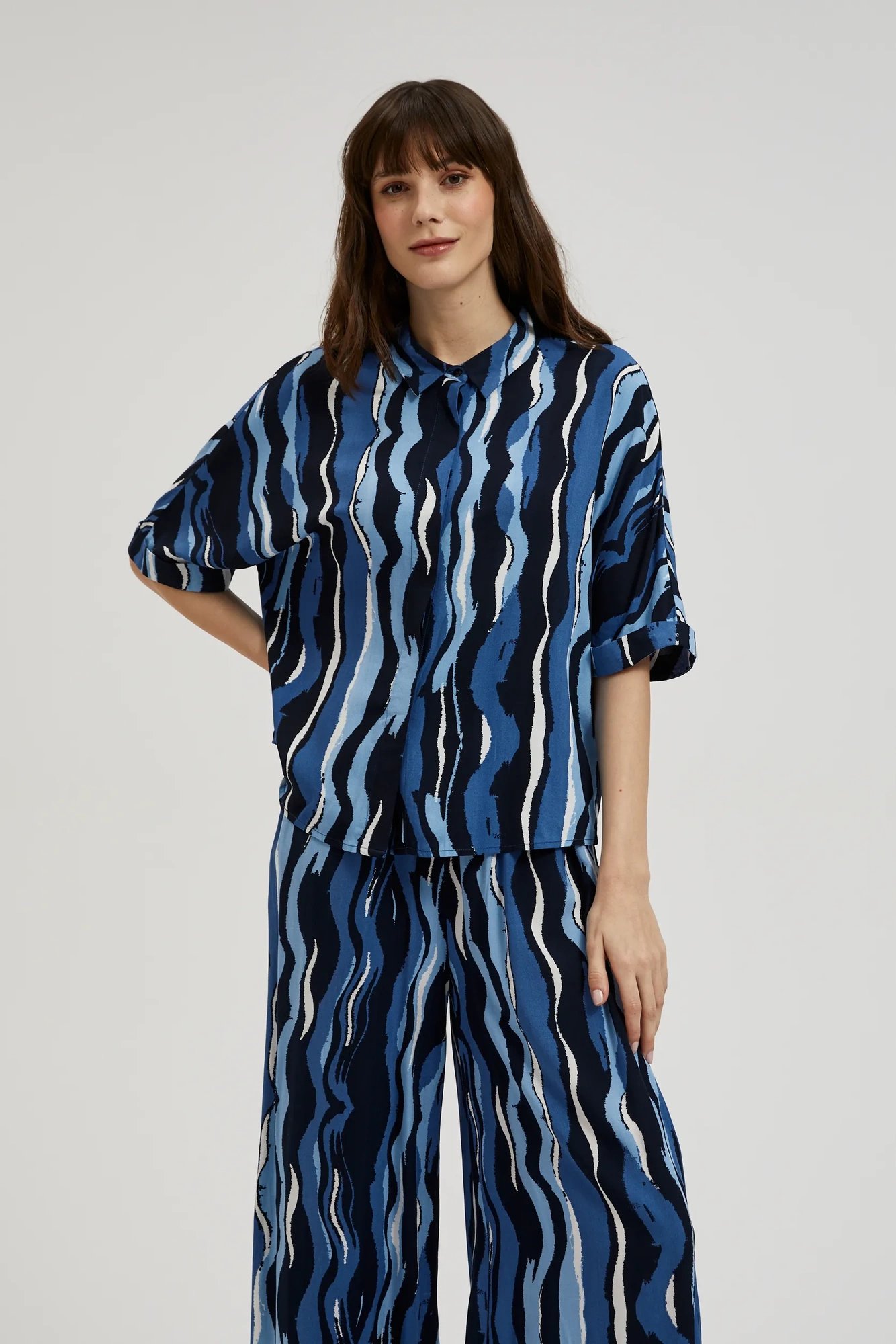 Women's shirt with MOODO pattern - navy blue