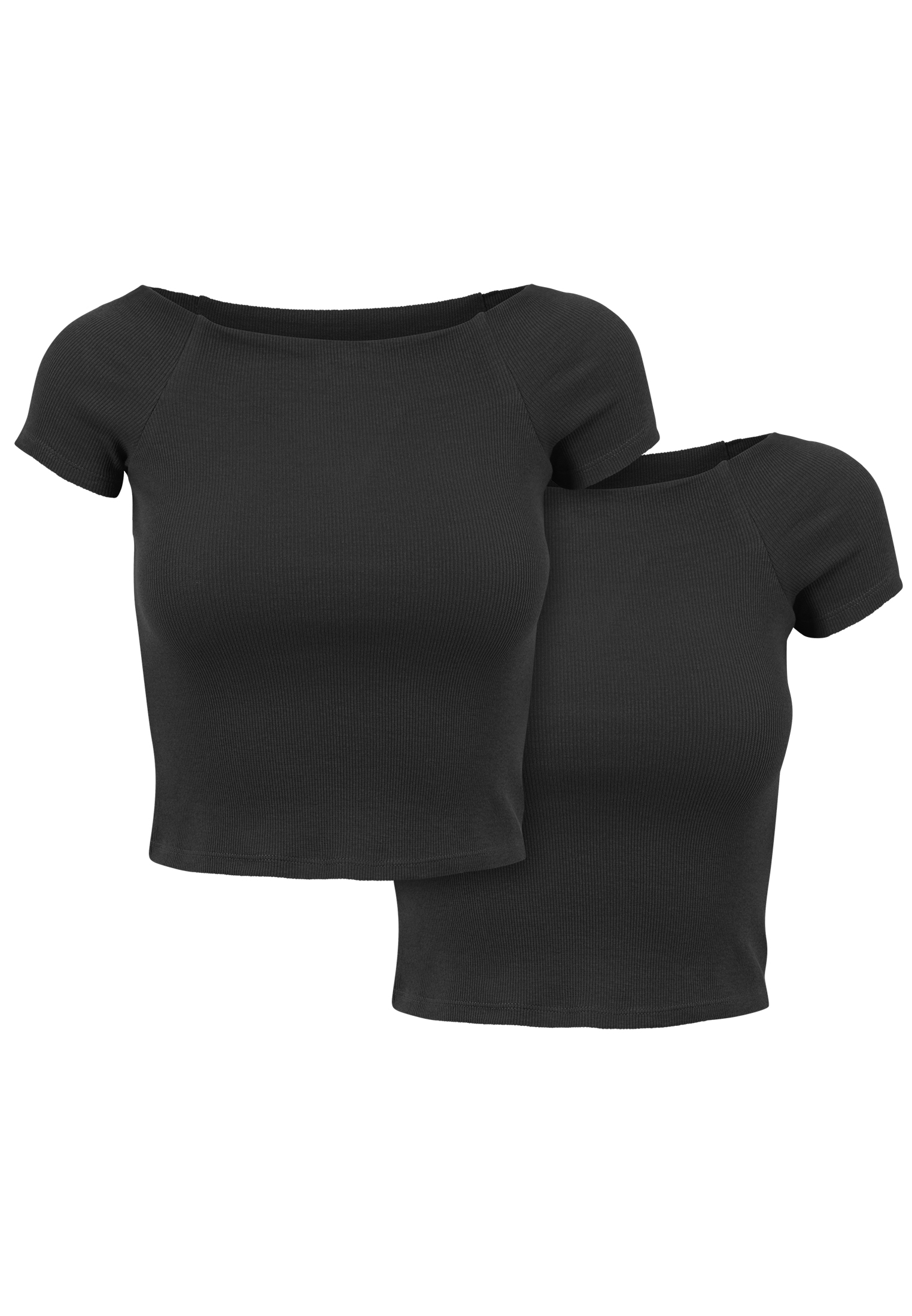Levně Dámské tričko Off Shoulder Rib 2-Pack černá+černá