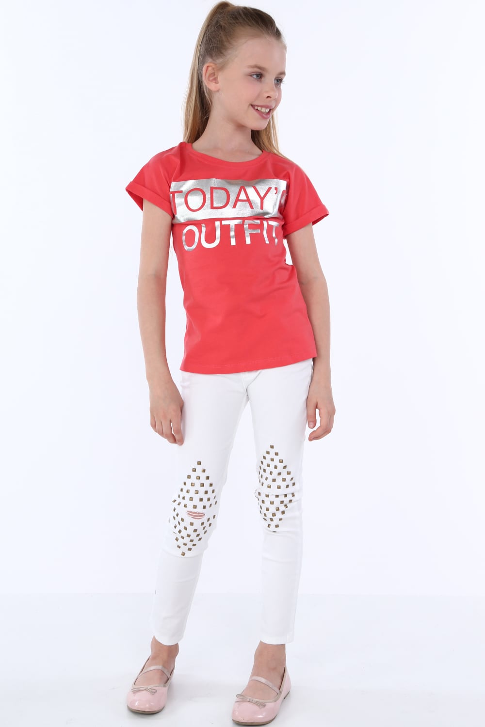 Girls' T-shirt with coral inscriptions
