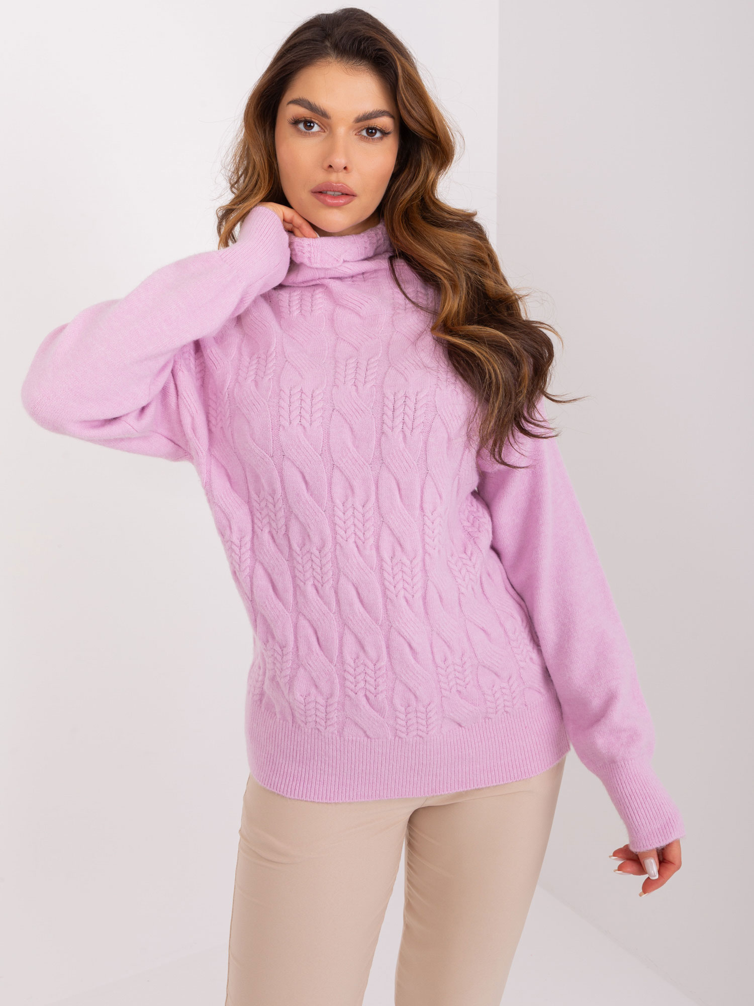 Light Purple Cable Knitted Sweater