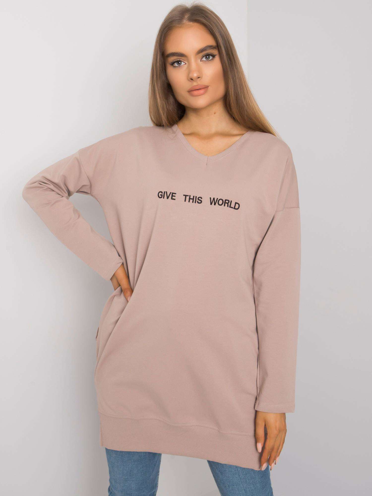 Levně RUE PARIS Tmavě béžová bavlněná tunika pro ženy