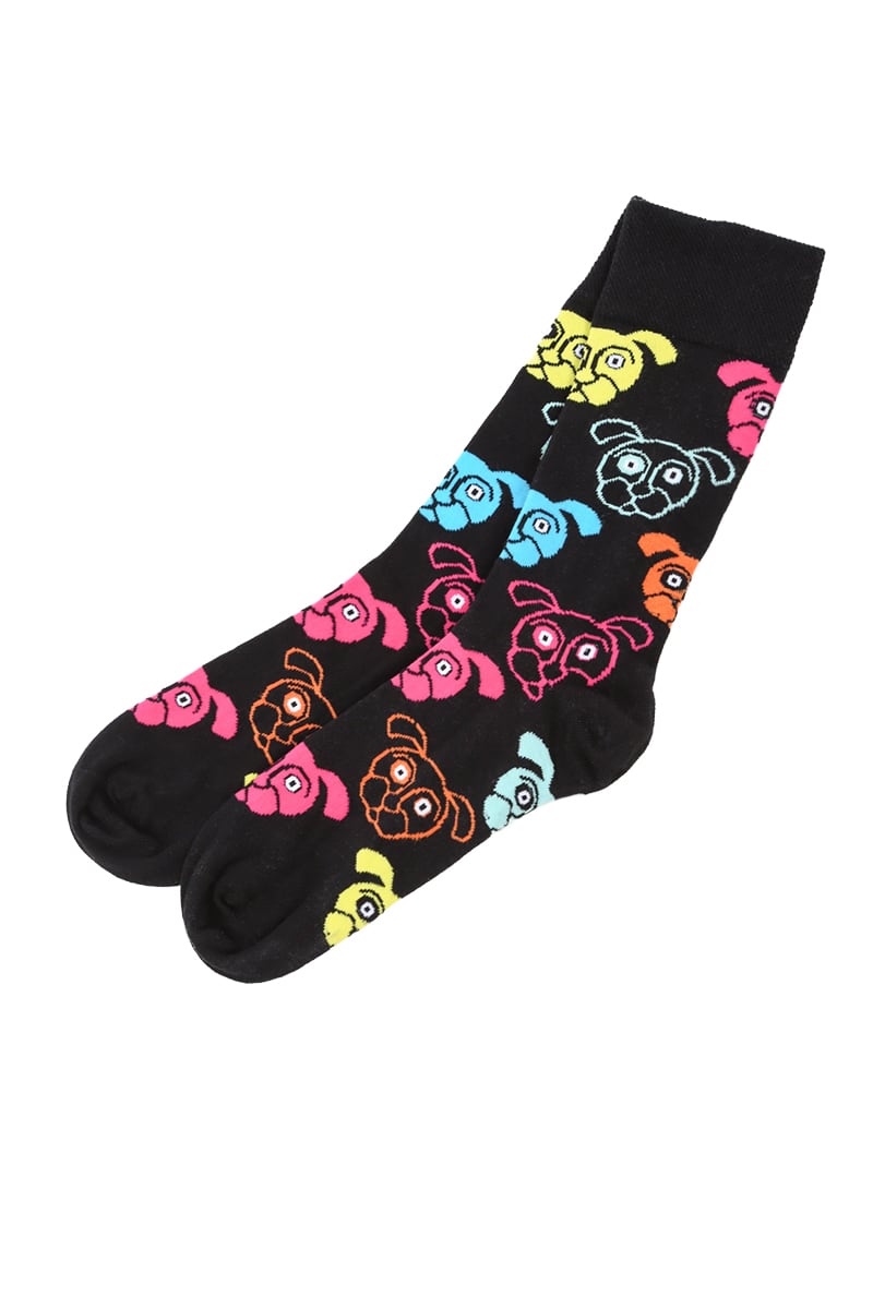 Levně Pánské černé ponožky s barevnými pejsky