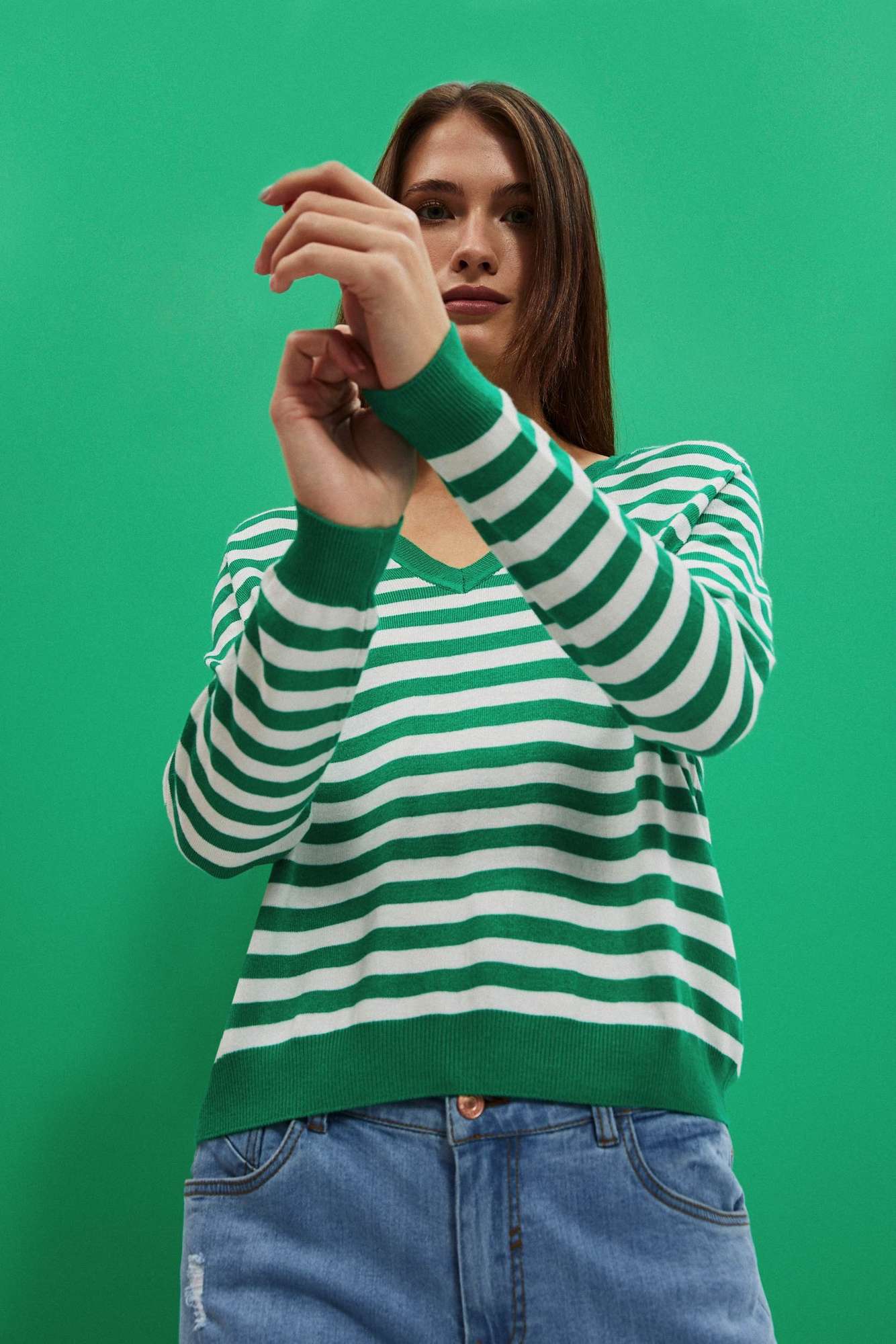 Marisse Womens Sweater L-Sw-4004 Off White_Green