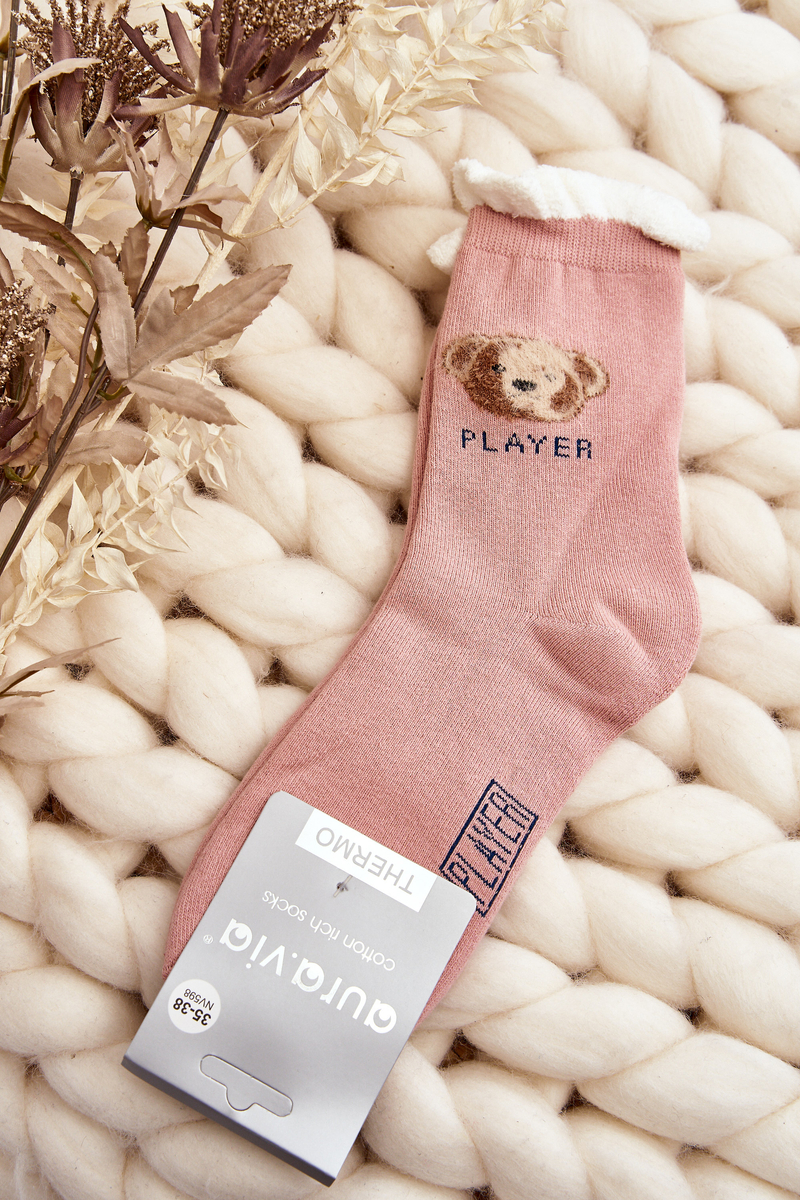Levně Silné bavlněné ponožky s růžovým medvídkem