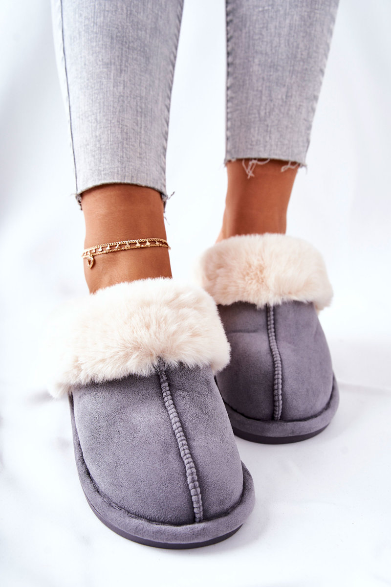 Women's Slippers with Fur Grey Pinky