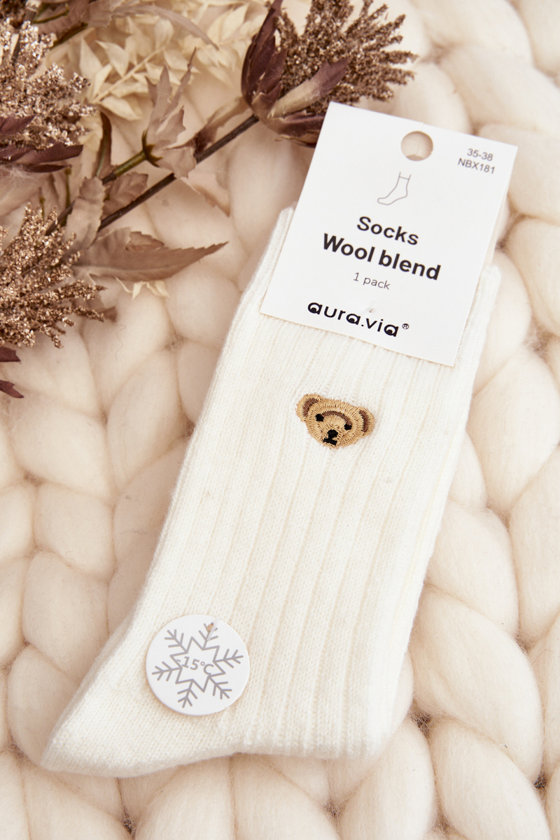 Women's Thick Socks With Teddy Bear, White