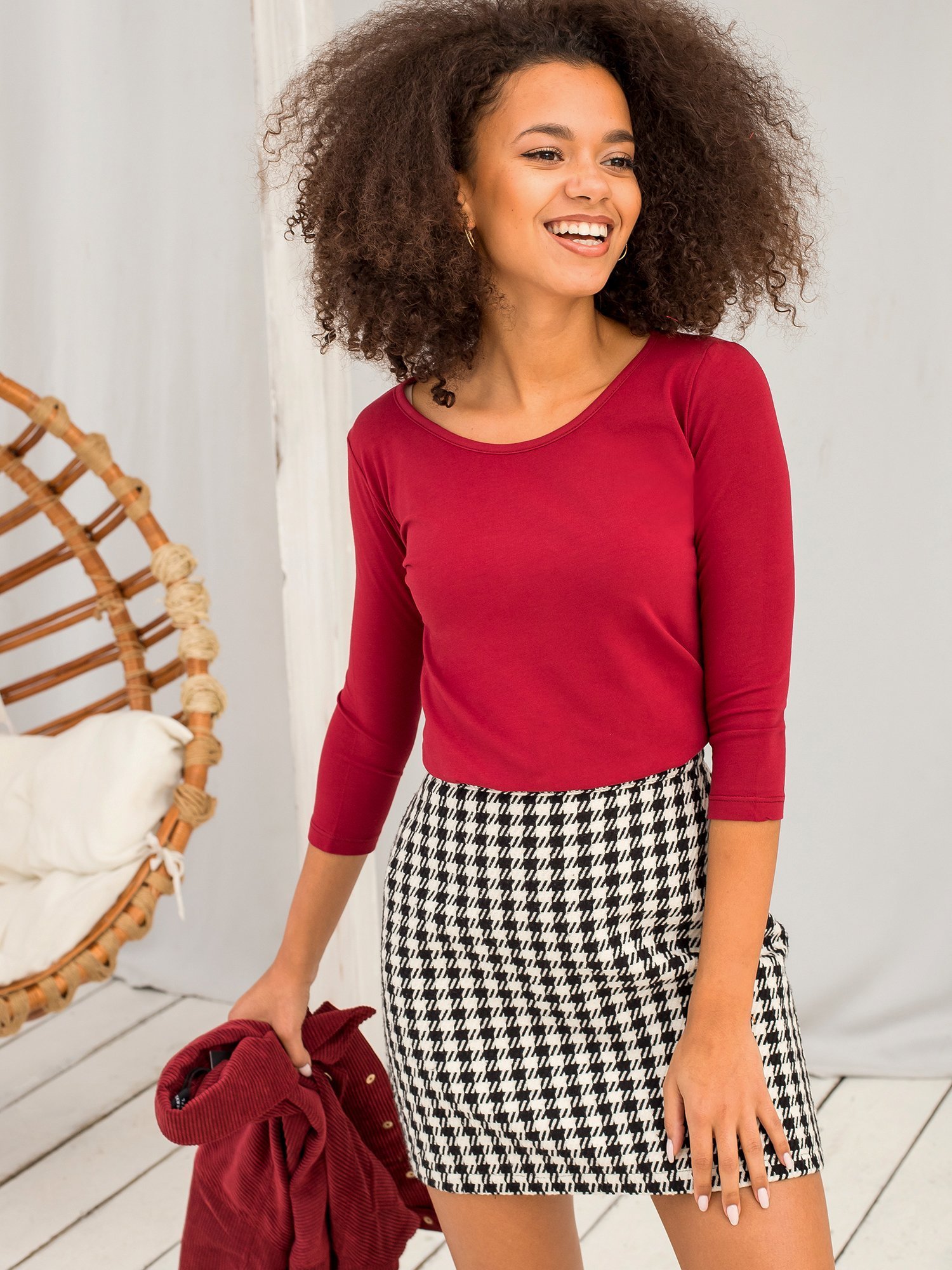 Bluza de bază din bumbac burgundy
