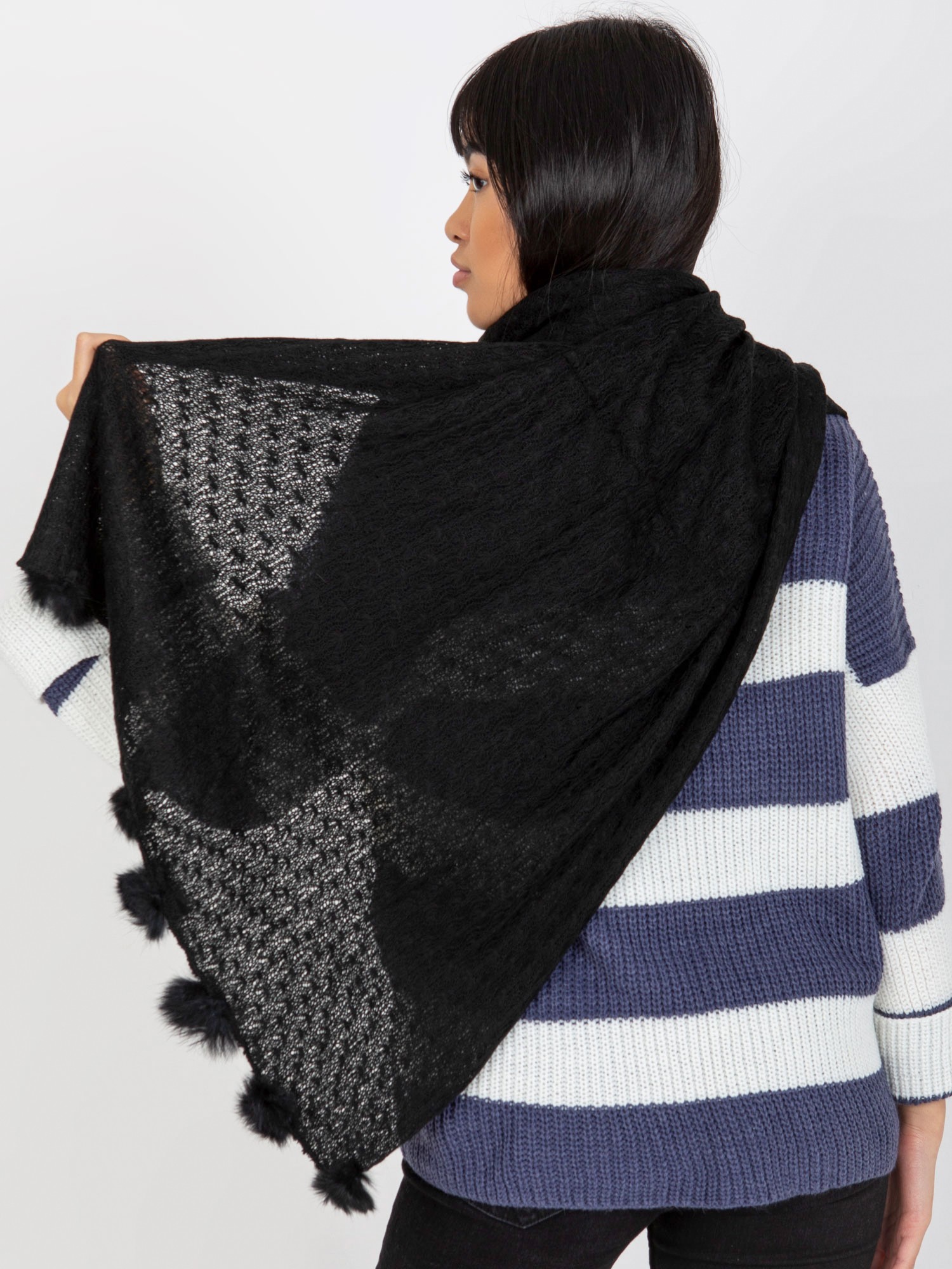 Black women's scarf with openwork pattern
