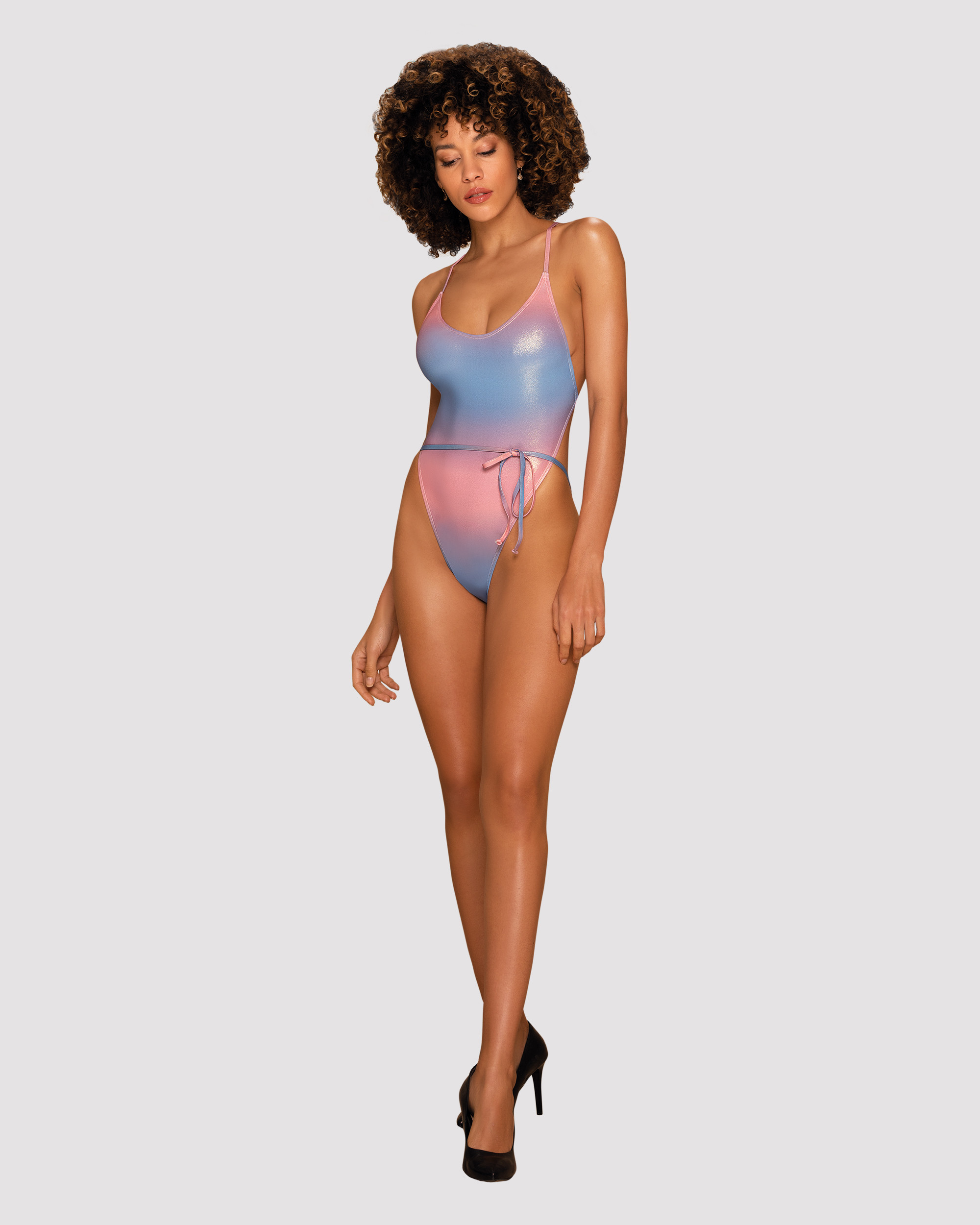Blue-pink Shiny One-piece Swimsuit Obsessive Rionella
