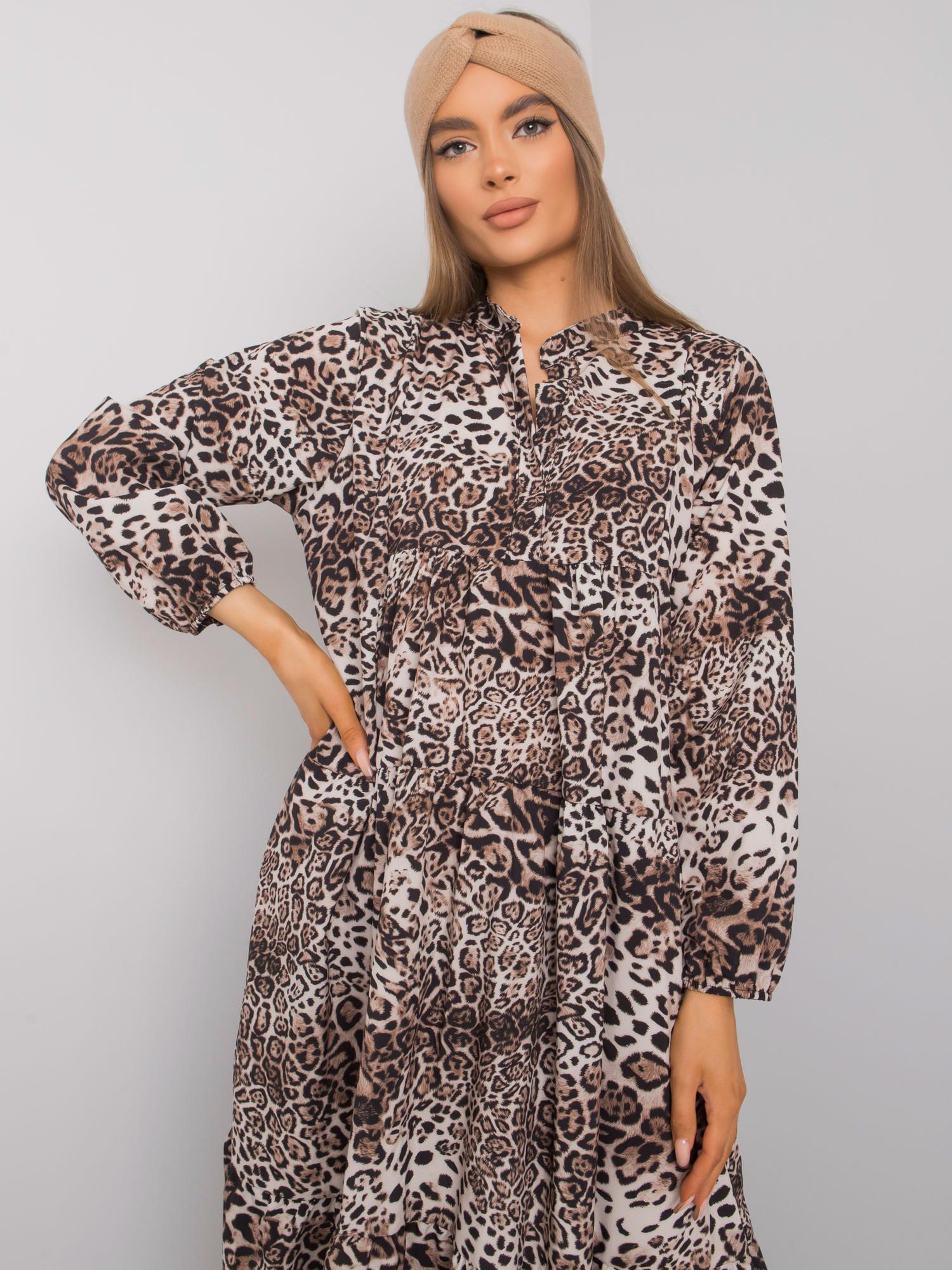 Black-beige Dress With Leopard Pattern By Maegan RUE PARIS