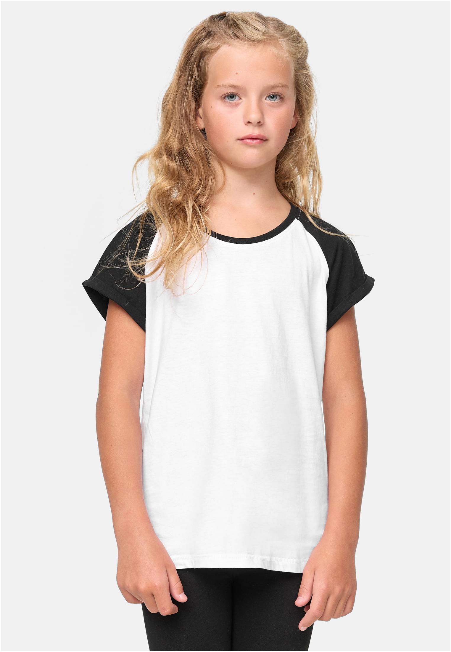 Girls' contrasting raglan T-shirt white/black
