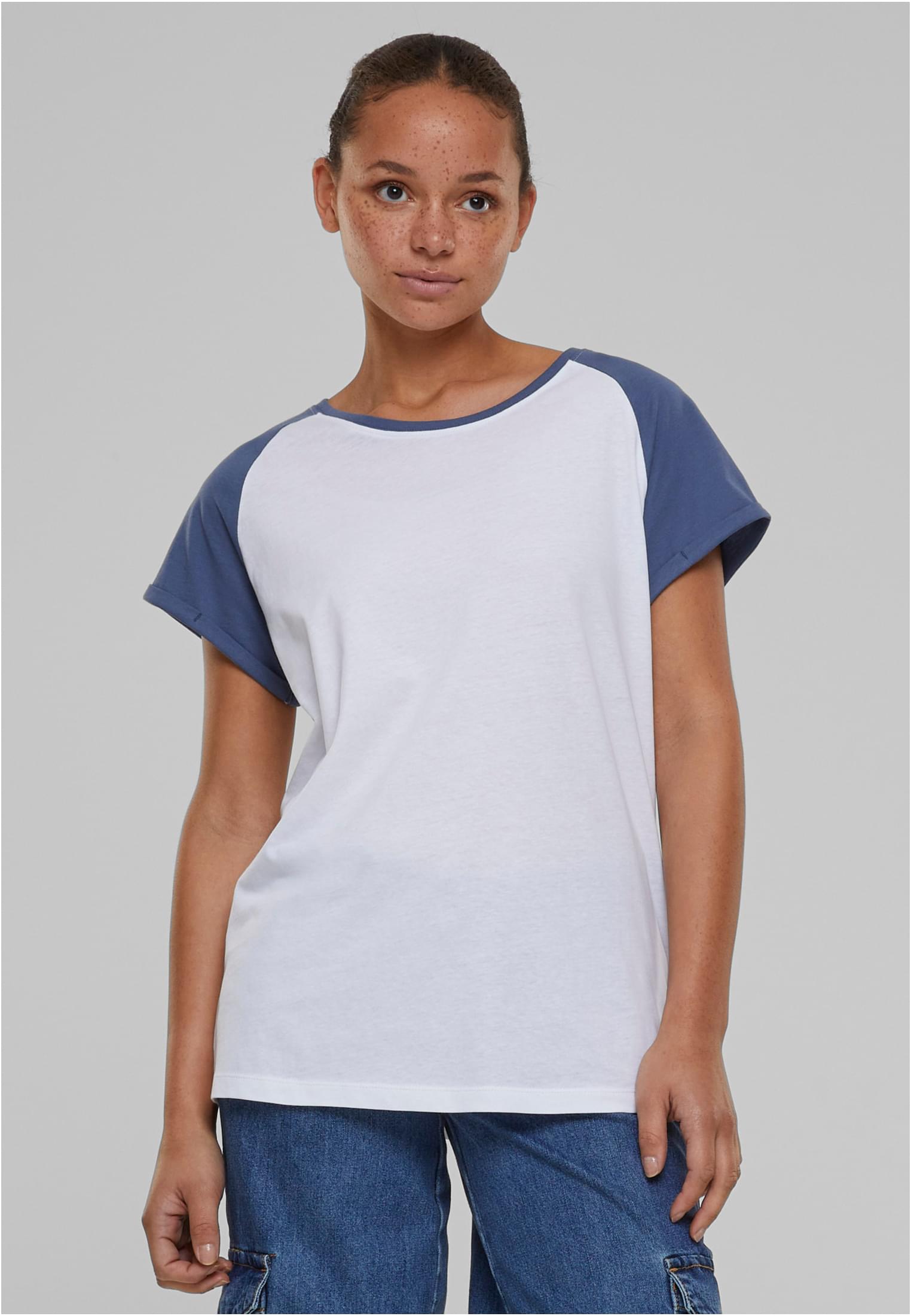 Women's T-shirt Contrast Raglan - White/blue