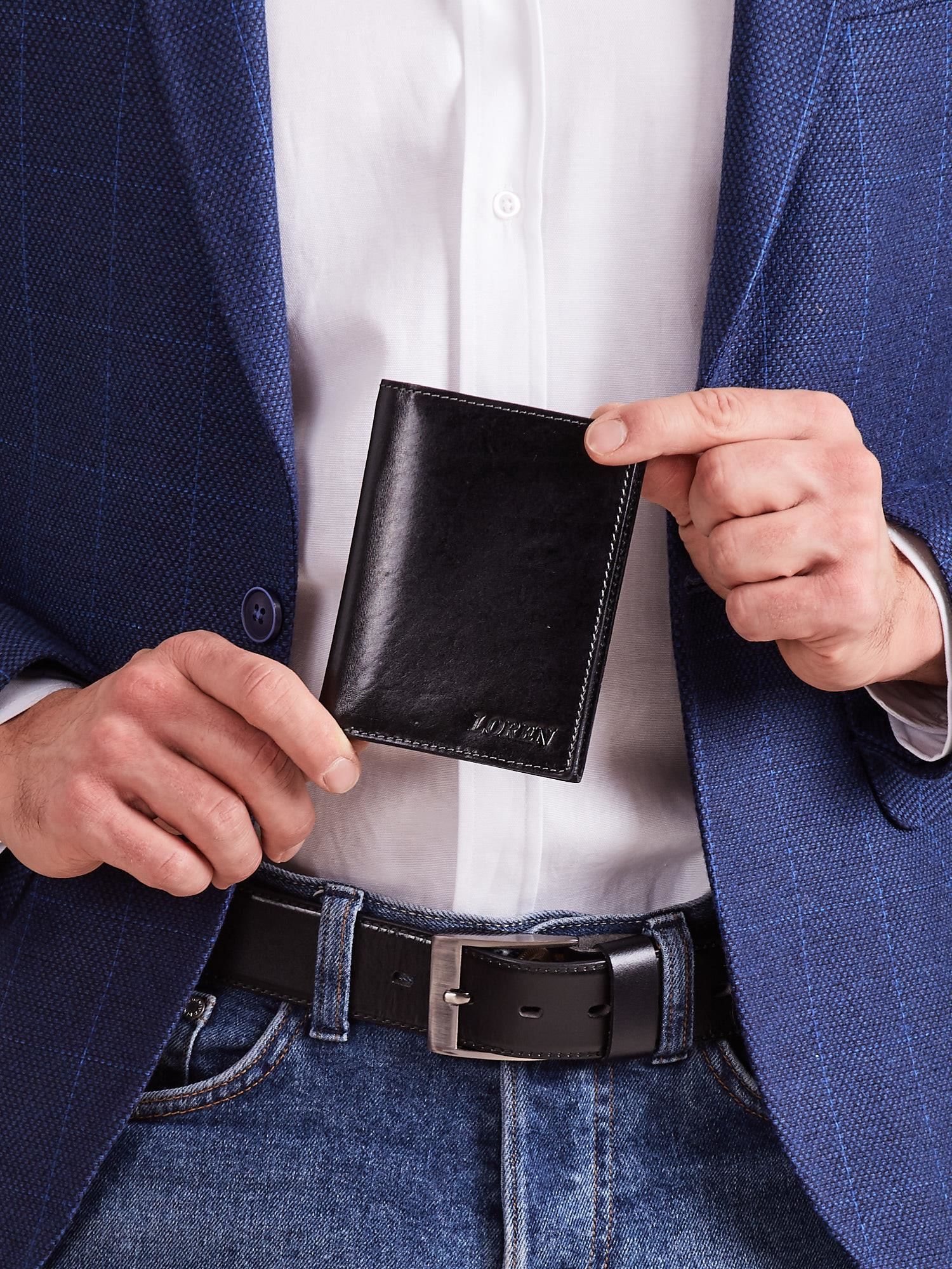 Black men's leather wallet without fastening