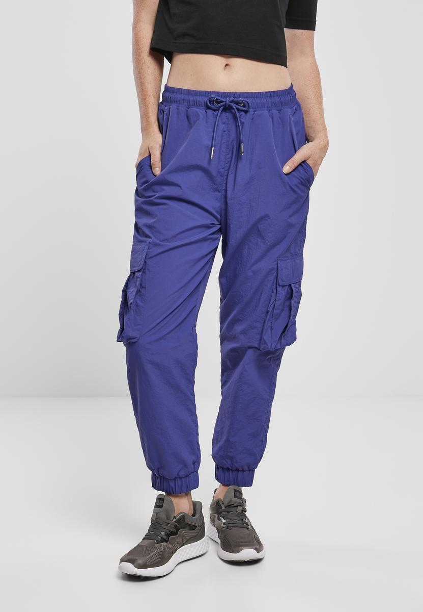 Women's Wavy Nylon High Waisted Cargo Pants Blue Purple