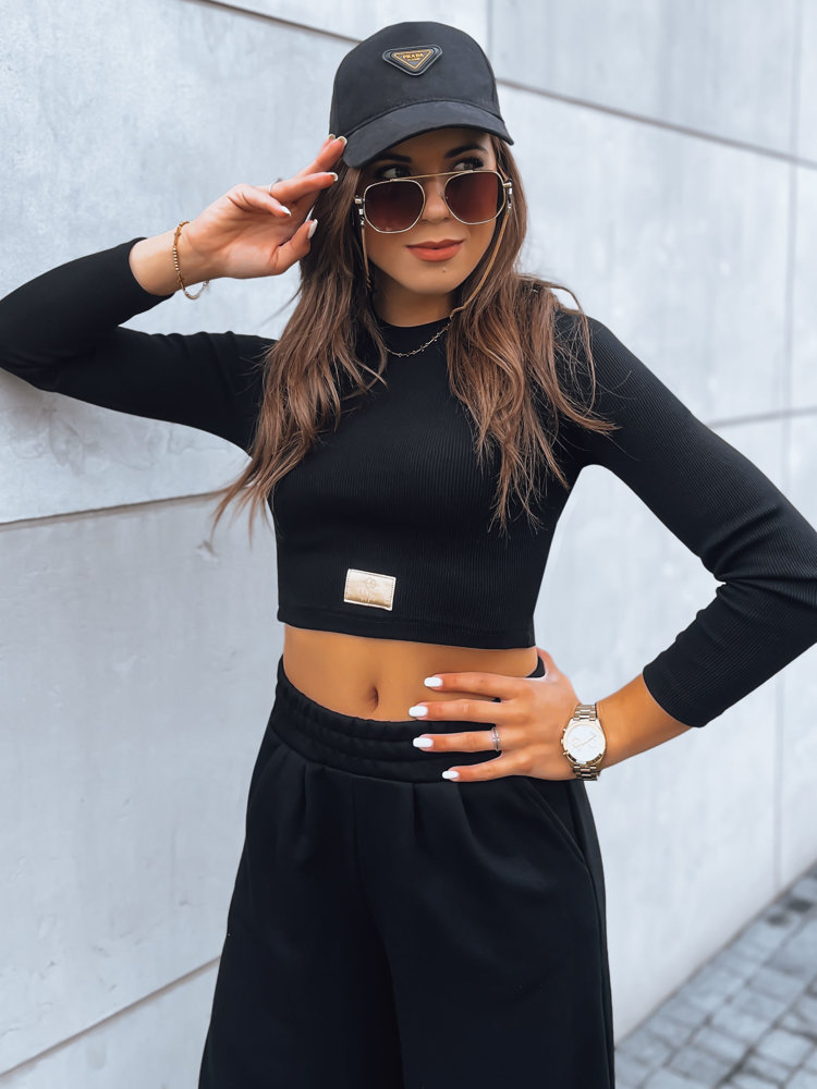 Women's Set Of Wide Trousers And Crop Top With Long Sleeves ASTRAL ALLURE Black Dstreet