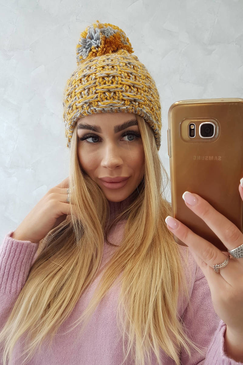 Beanie with fleece Fiona K275 mustard + grey