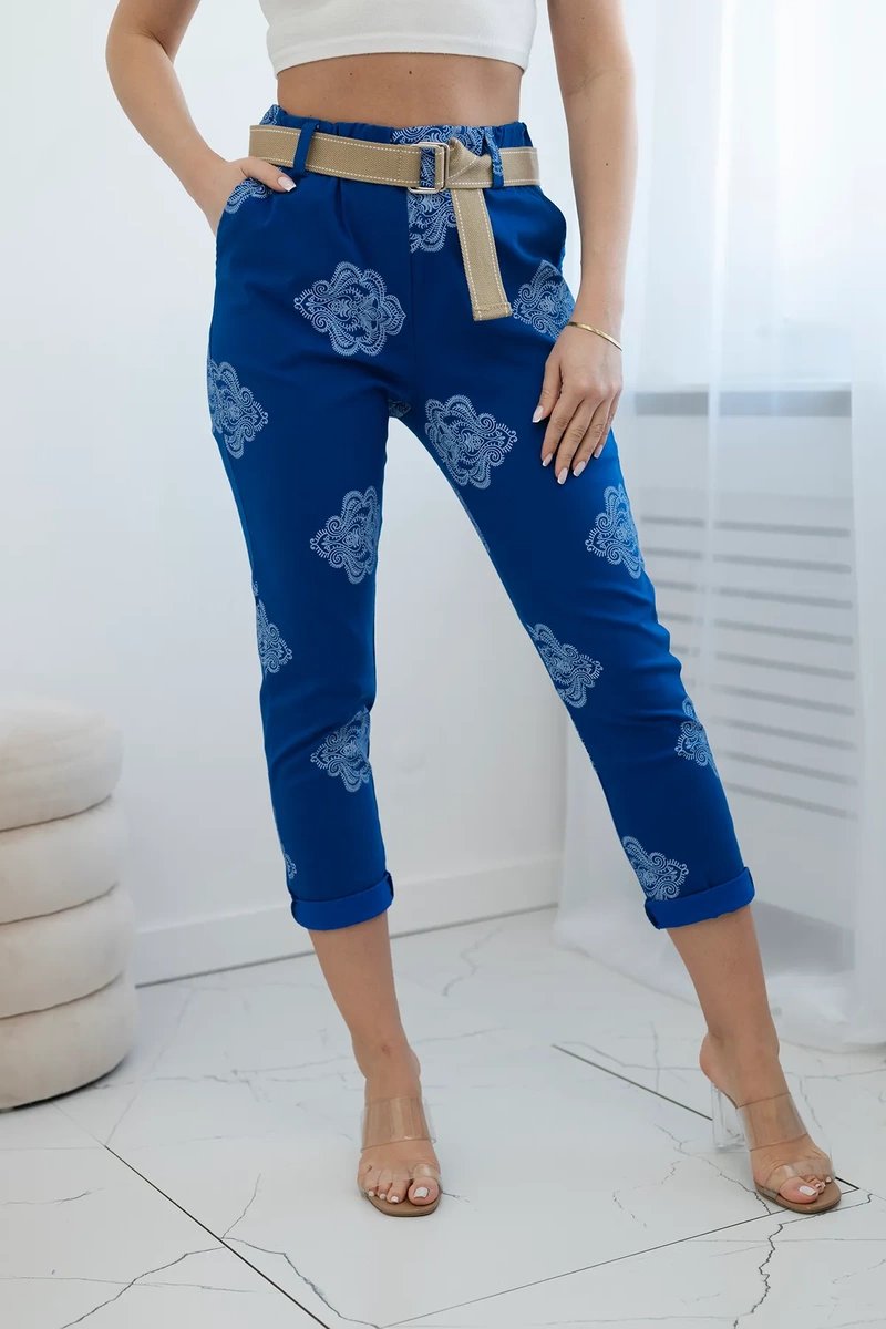 Viscose trousers with a print of cornflower blue