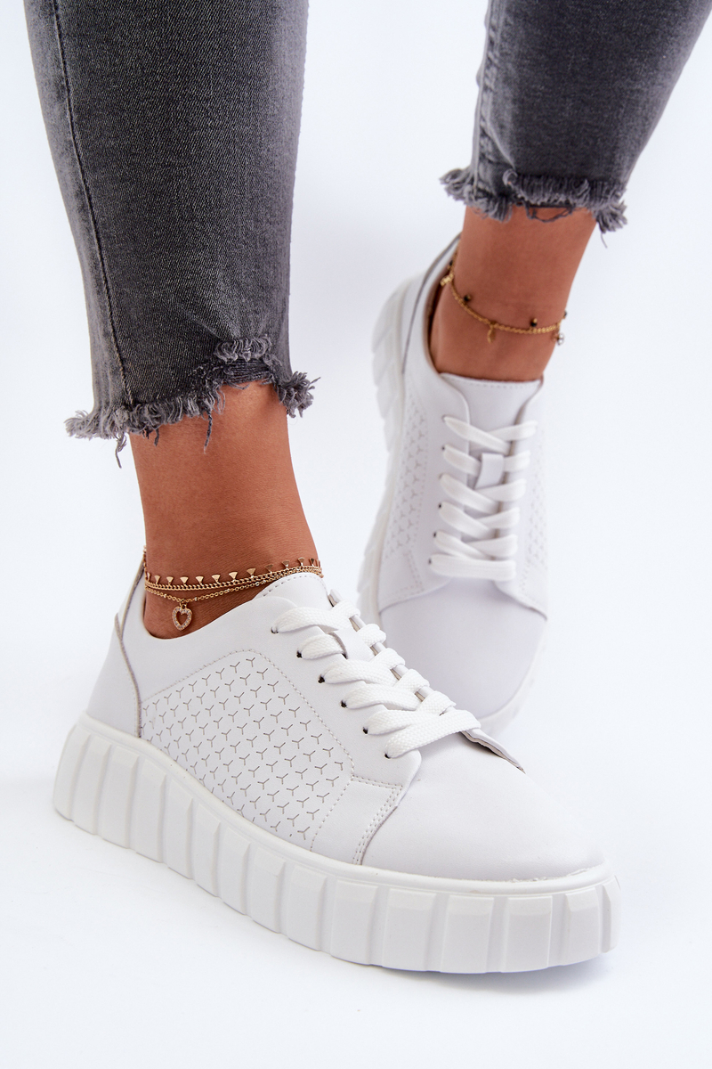 Women's leather platform sneakers, white Eselmarie