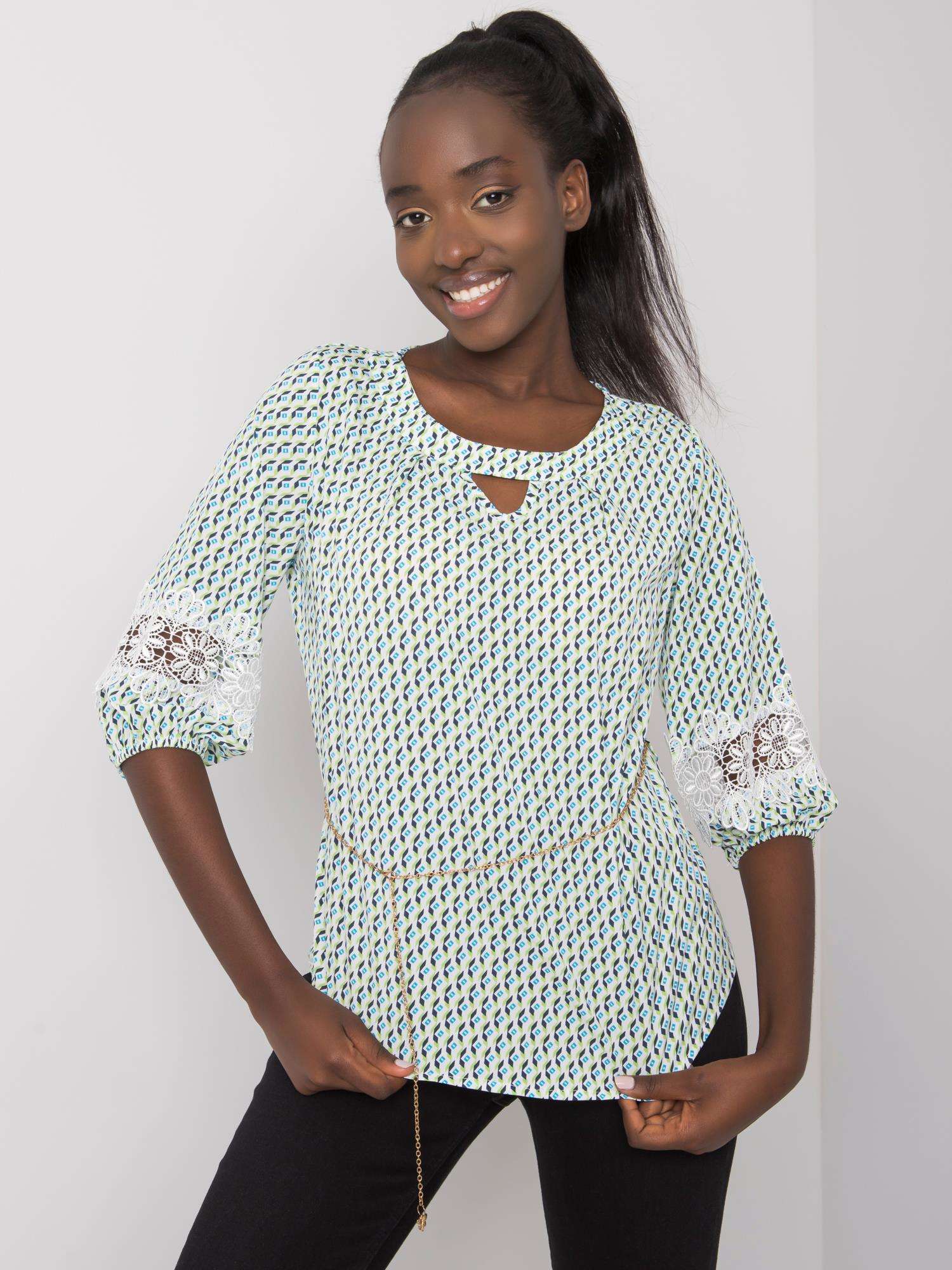 Lady's Blouse With A Pattern In White And Green