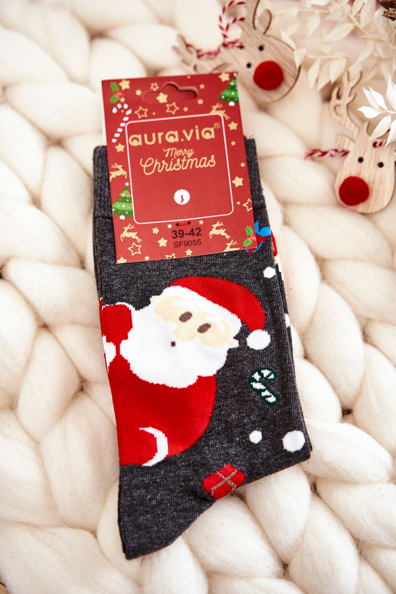 Levně Pánské vánoční bavlněné ponožky s Santa Clausem Tmavě šedá