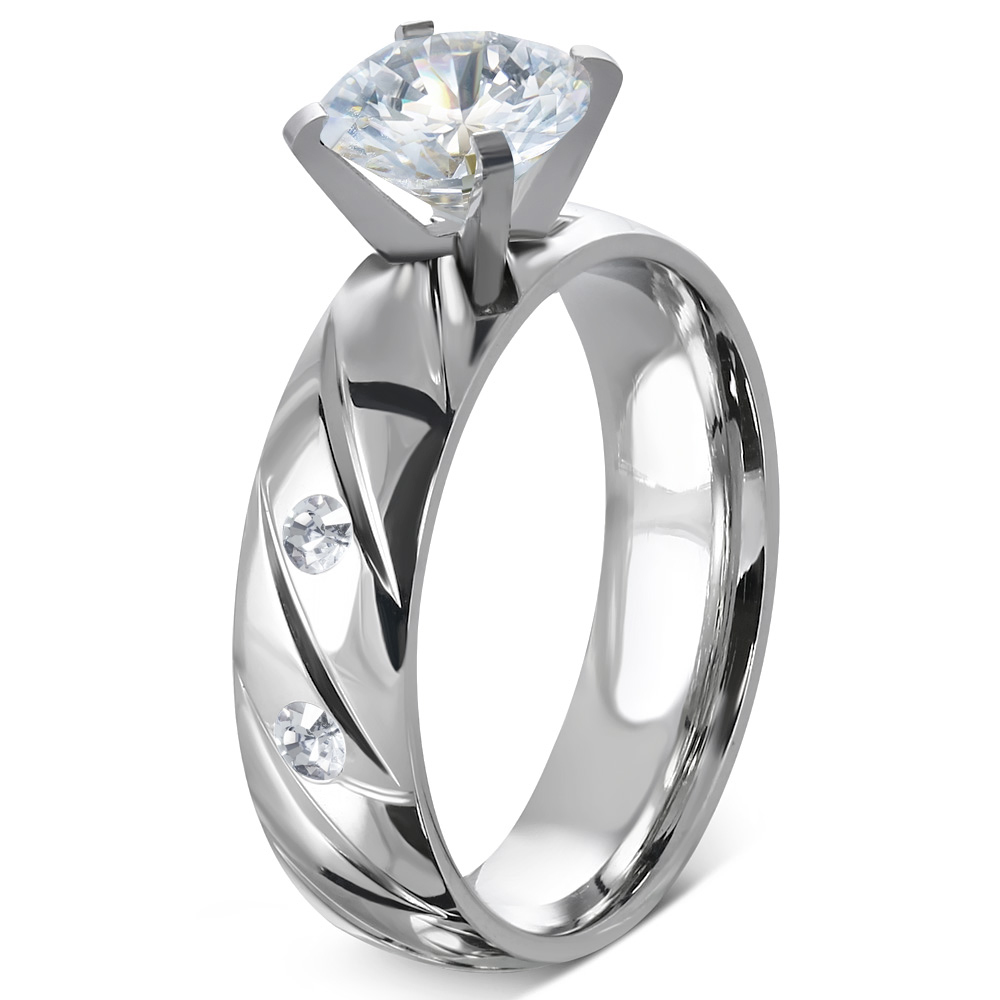 Levně Zásnubní prsten z chirurgické oceli luxury shine