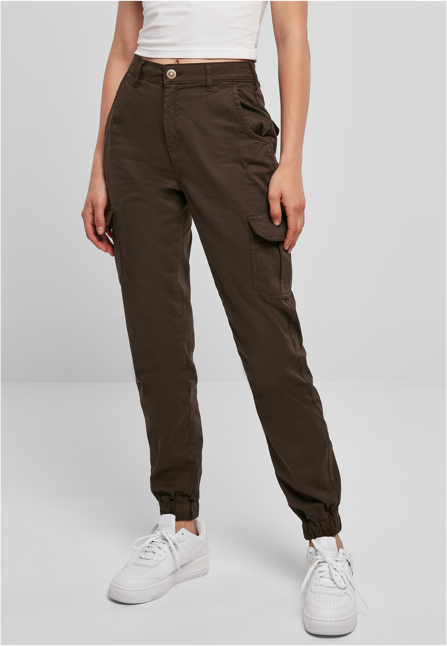 Women's high-waisted cargo pants brown