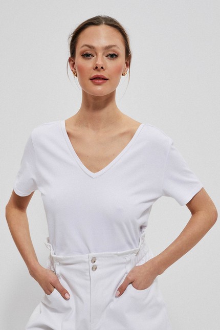 Cotton blouse with deep neckline