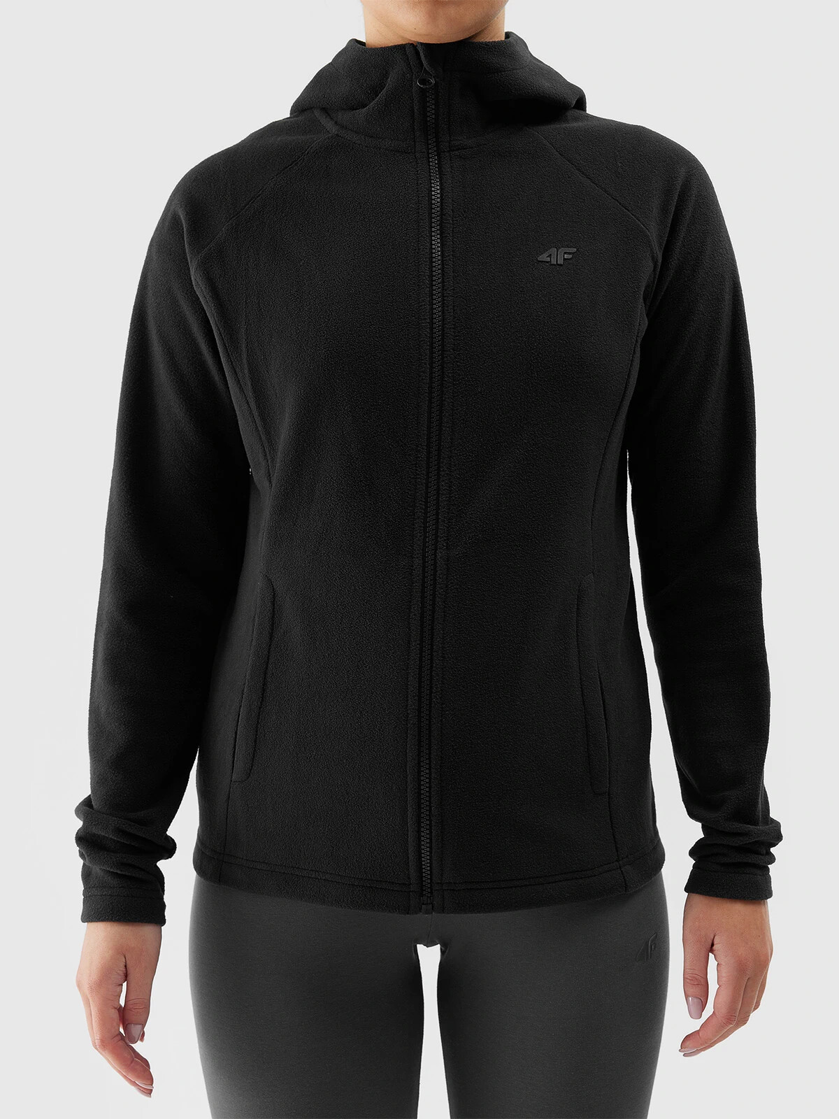 Women's regular fleece with a 4F hood - black