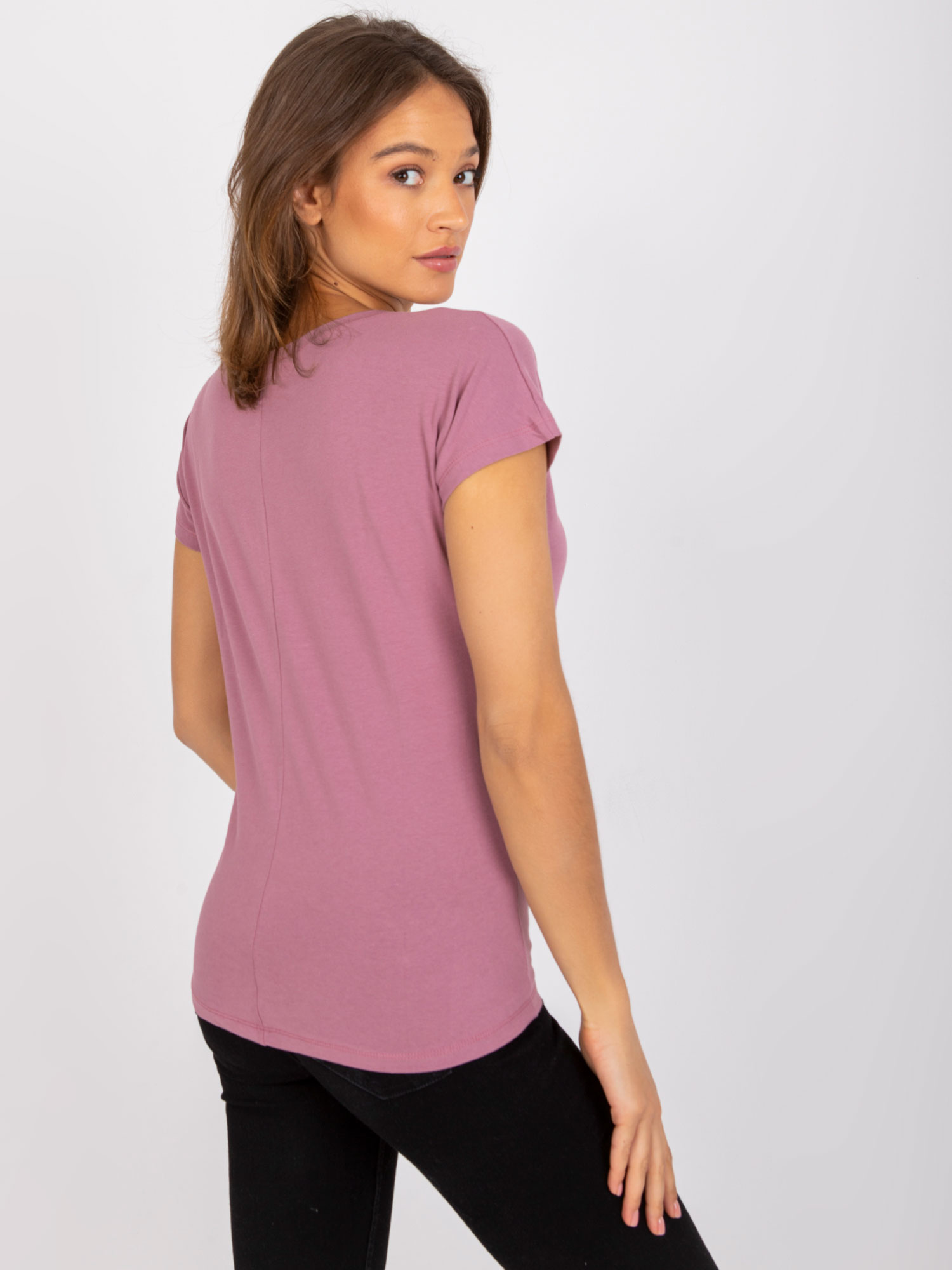 Murdare din bumbac roz V-gât t-shirt