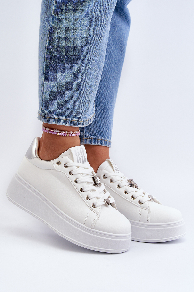 Women's platform sneakers with embellishments, white Herbisa