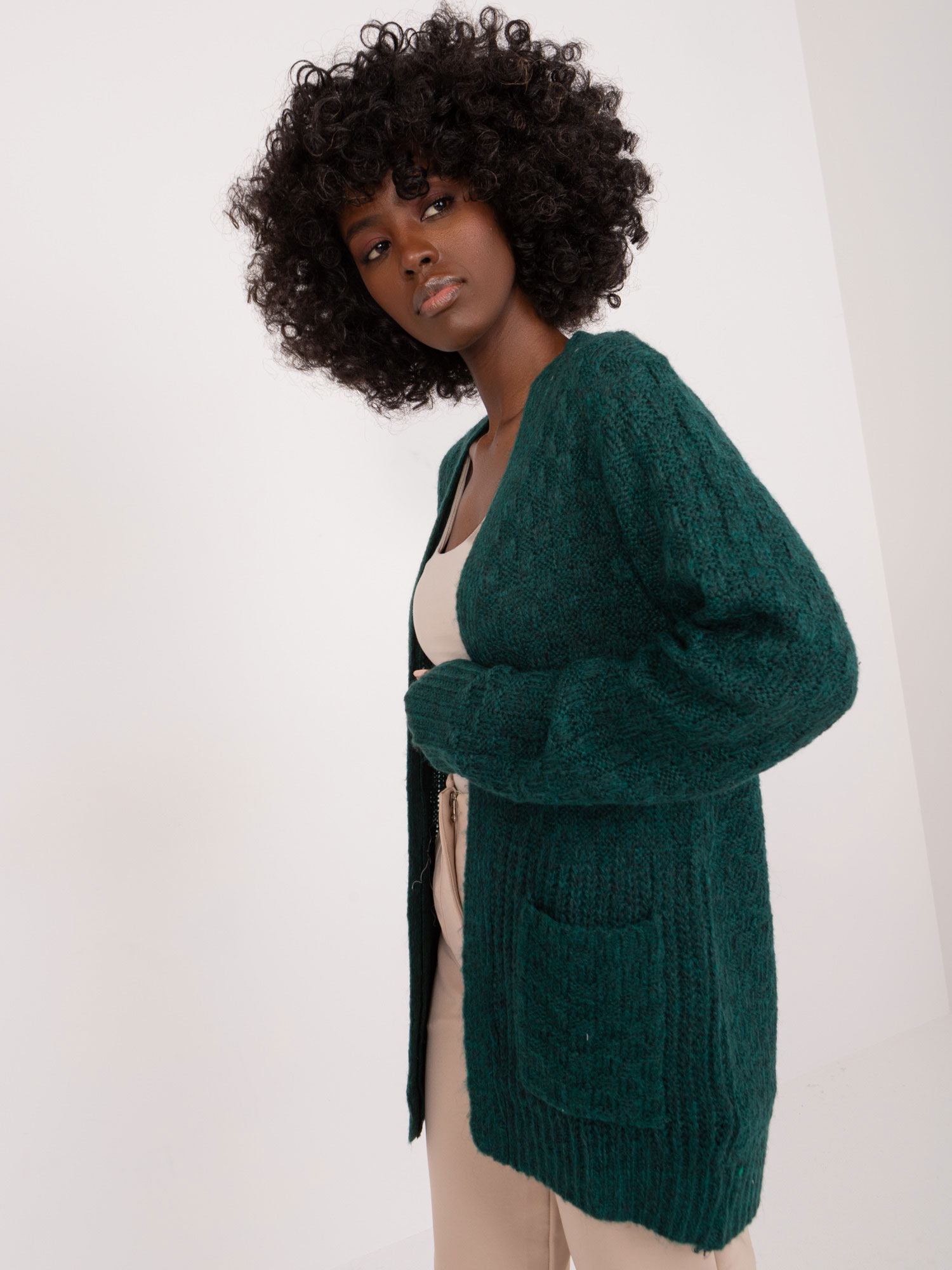 Dark green knitted cardigan without closure MYFLIES
