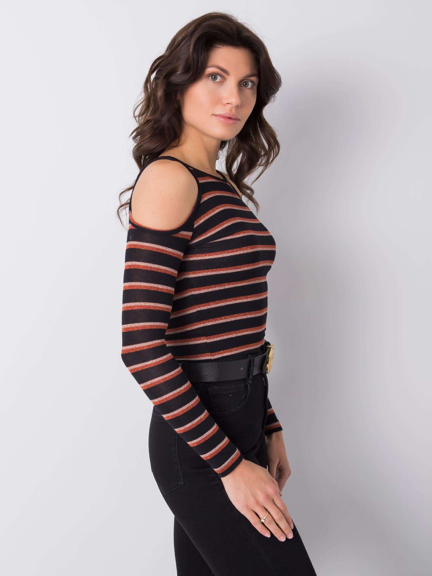 Black Blouse With Stripes By Leela RUE PARIS