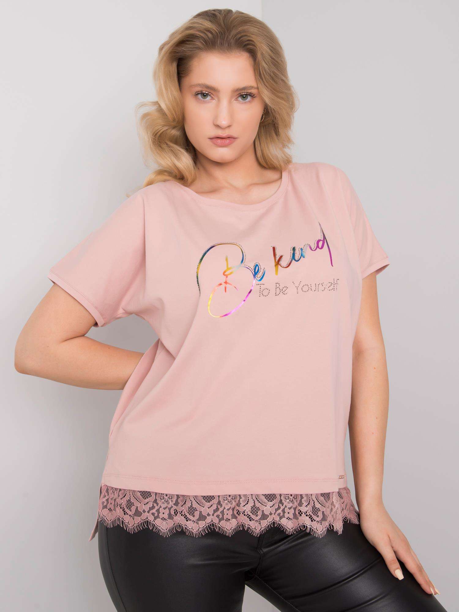 Powder Pink Cotton Blouse Of Larger Size With Lace