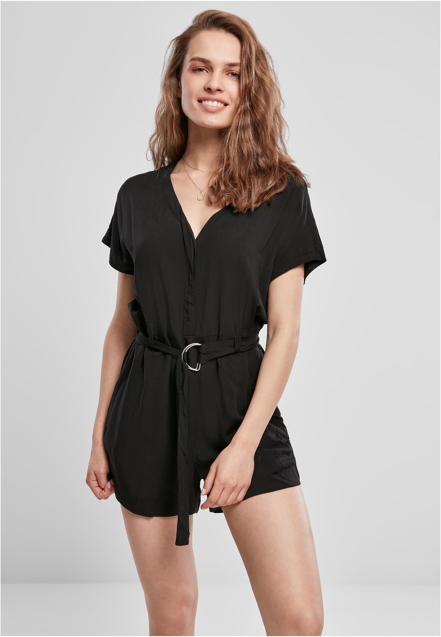 Women's jumpsuit with a short viscose belt in black