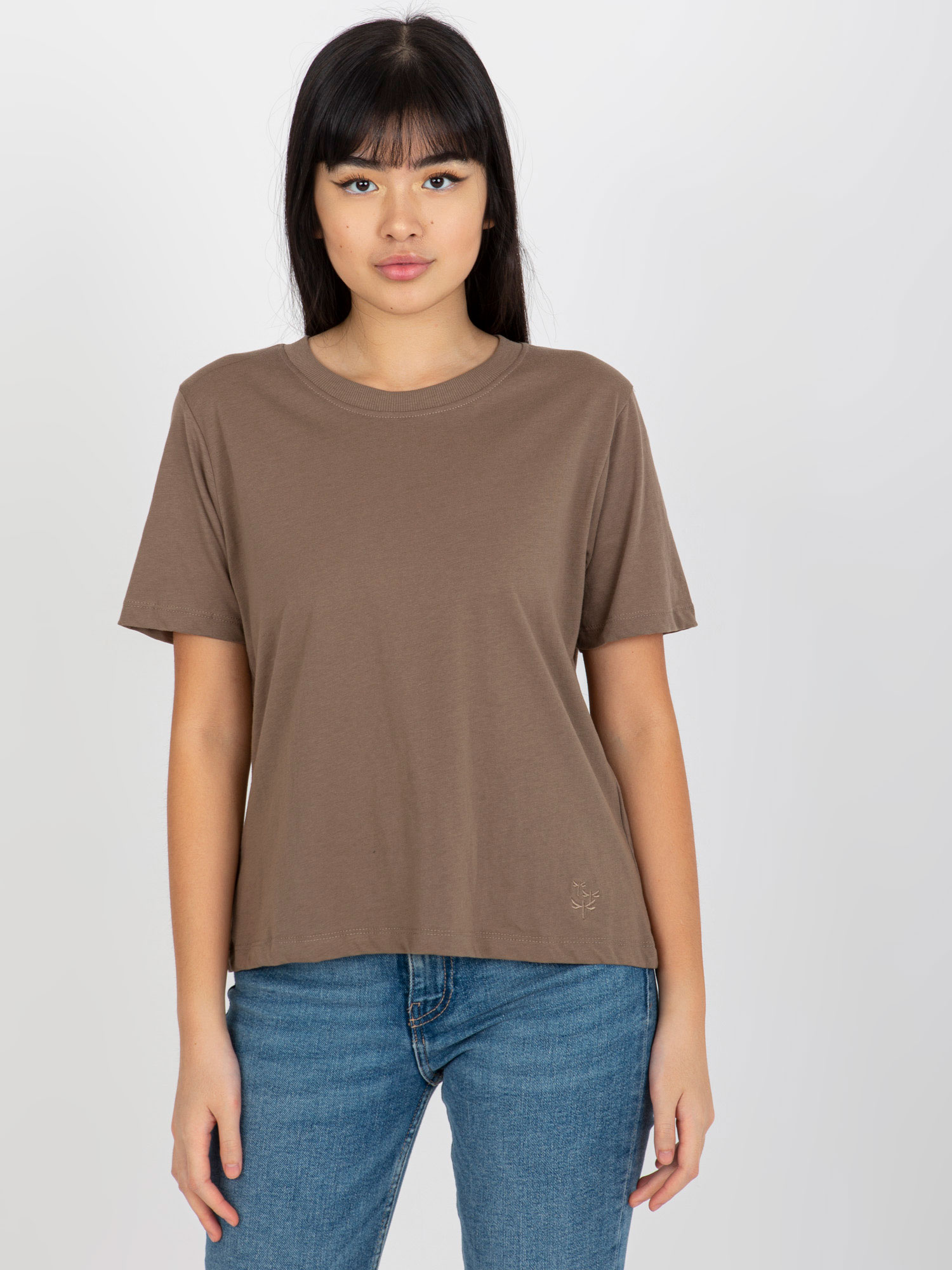 Levně MAYFLIES hnědé dámské jednobarevné bavlněné tričko